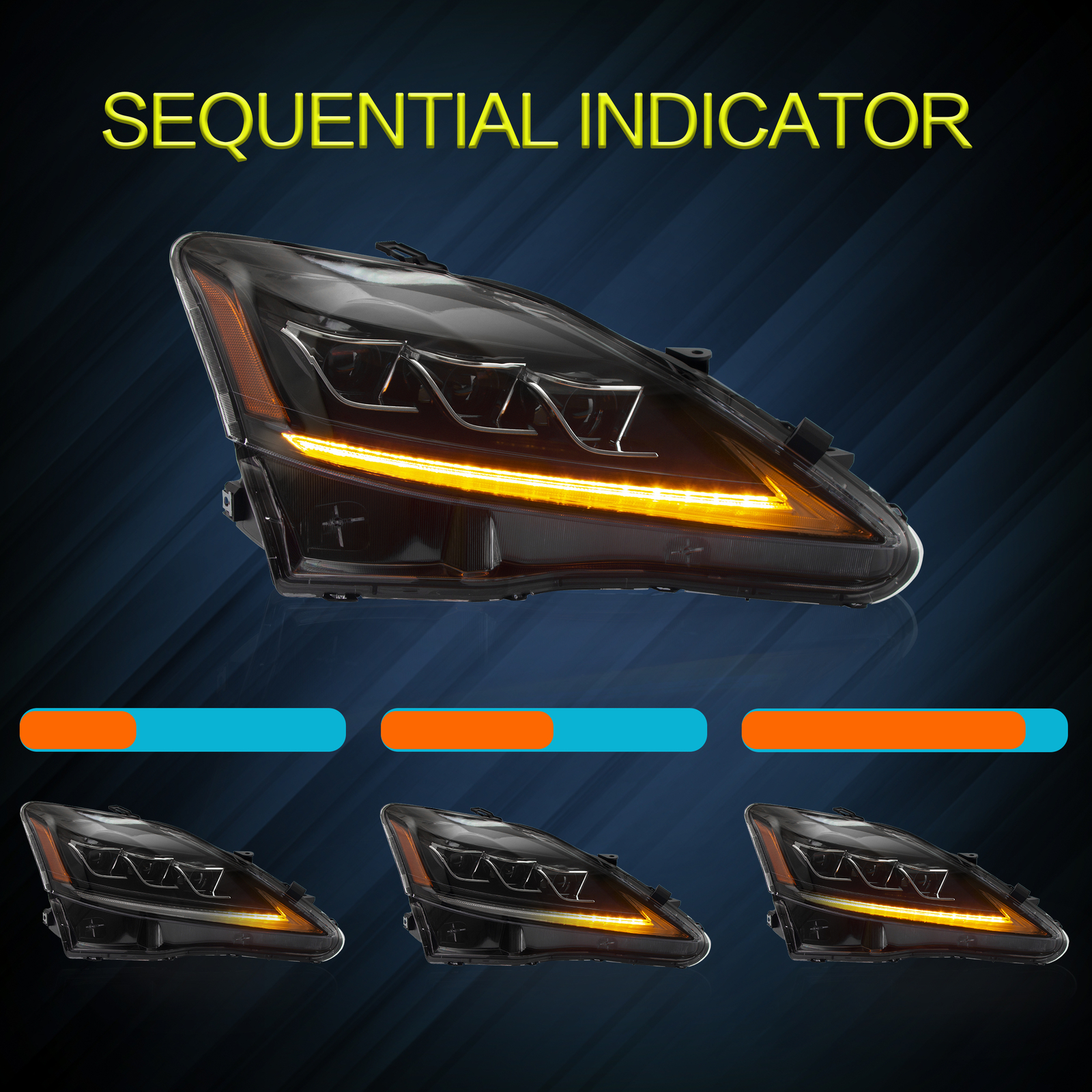 4PCS LED Headlights+Tail Lights For 2006-2013 Lexus IS250 IS350 ISF W/Sequential