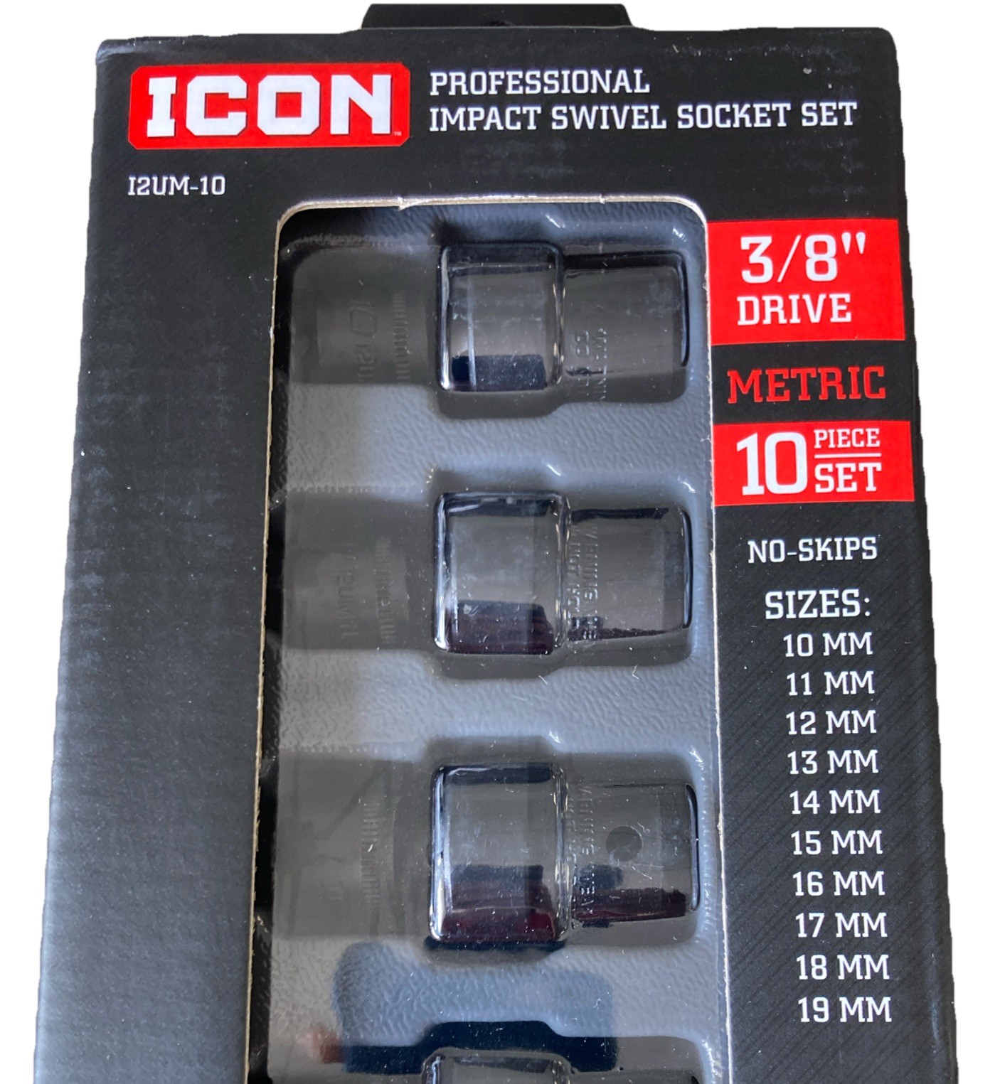 ICON 3/8″ Drive Metric Impact Swivel Socket Set, 10-Piece I2UM-10 59747
