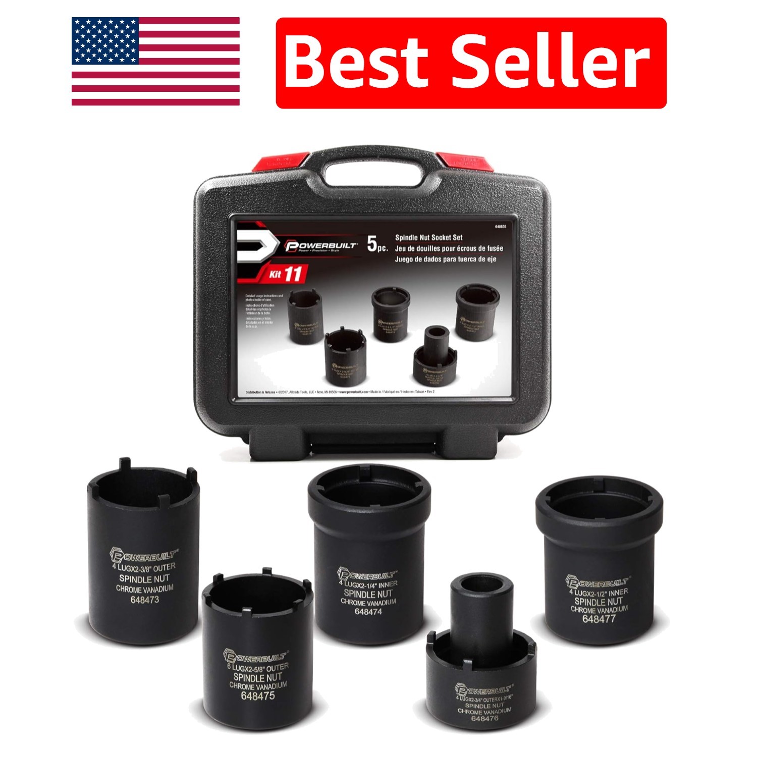 5-Piece Spindle Nut Socket Set for Easy Removal of 4WD Nuts – Durable Design