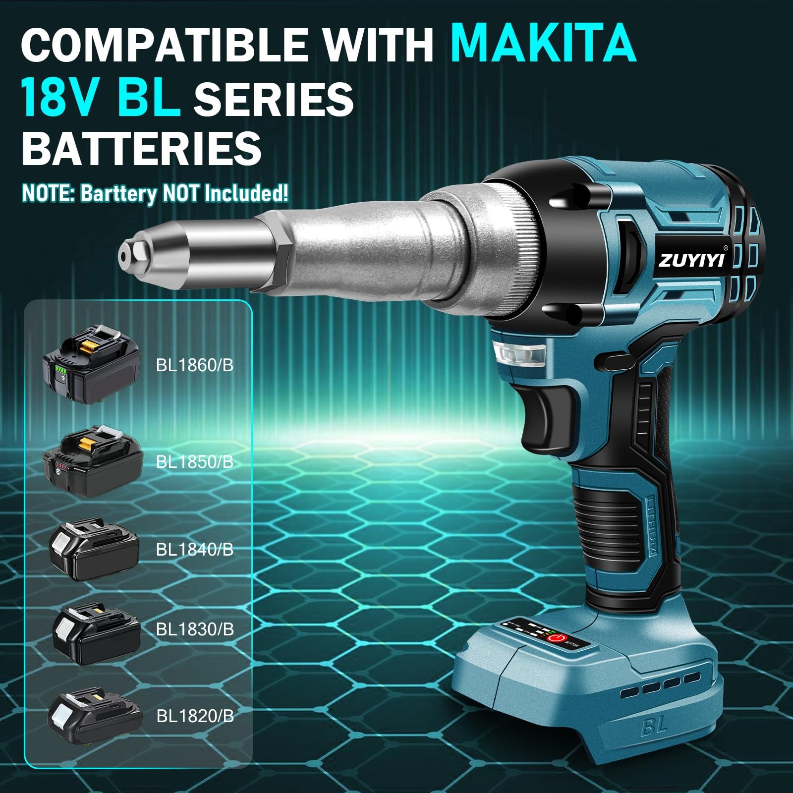 ZUYIYI Cordless Rivet Gun Tool Compatible with Makita 18V Battery(No…