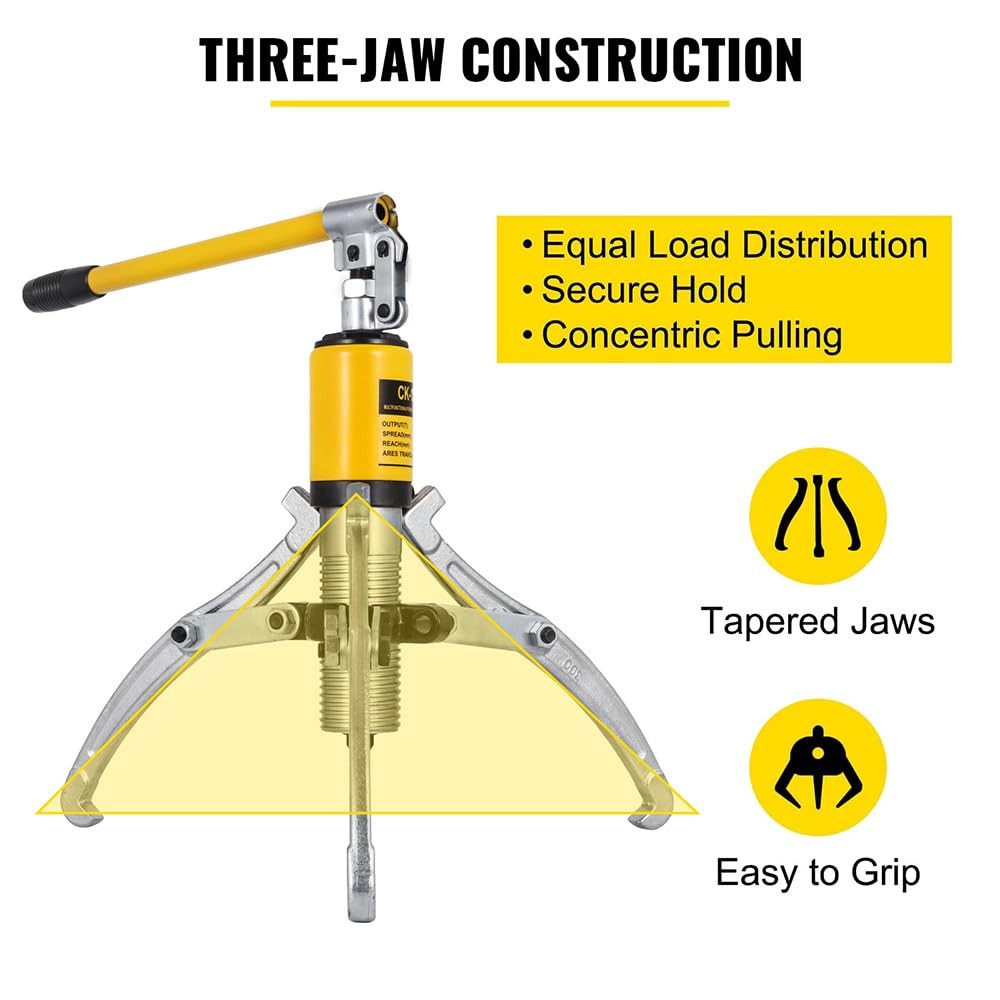 VEVOR Hydraulic Gear Puller, 15 Ton Max. Capacity 1 Piece, Yellow