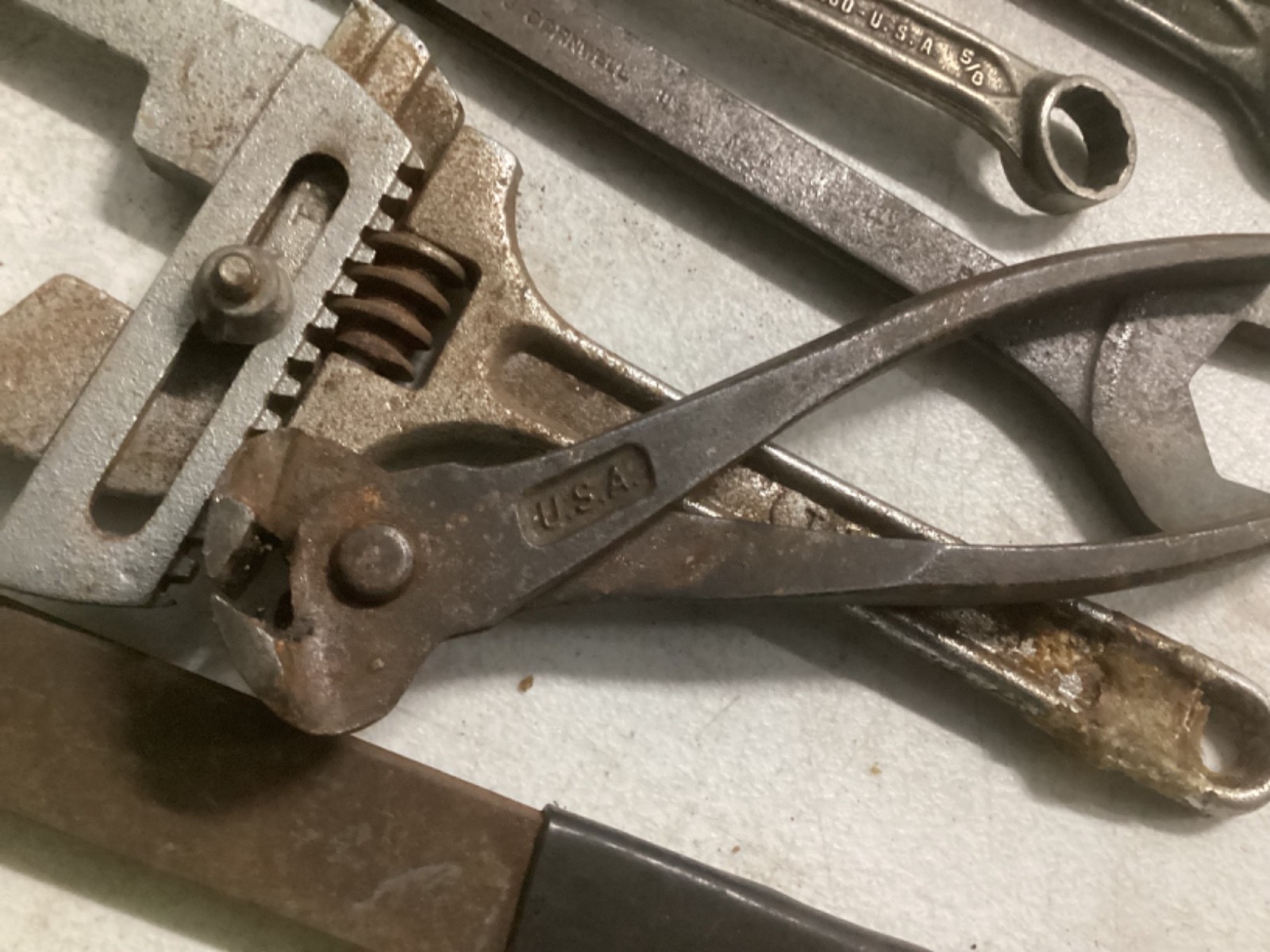 Vintage Mixed Tool Lot Wrenches Hammer Pliers – Cornwell USA – Old Primitive
