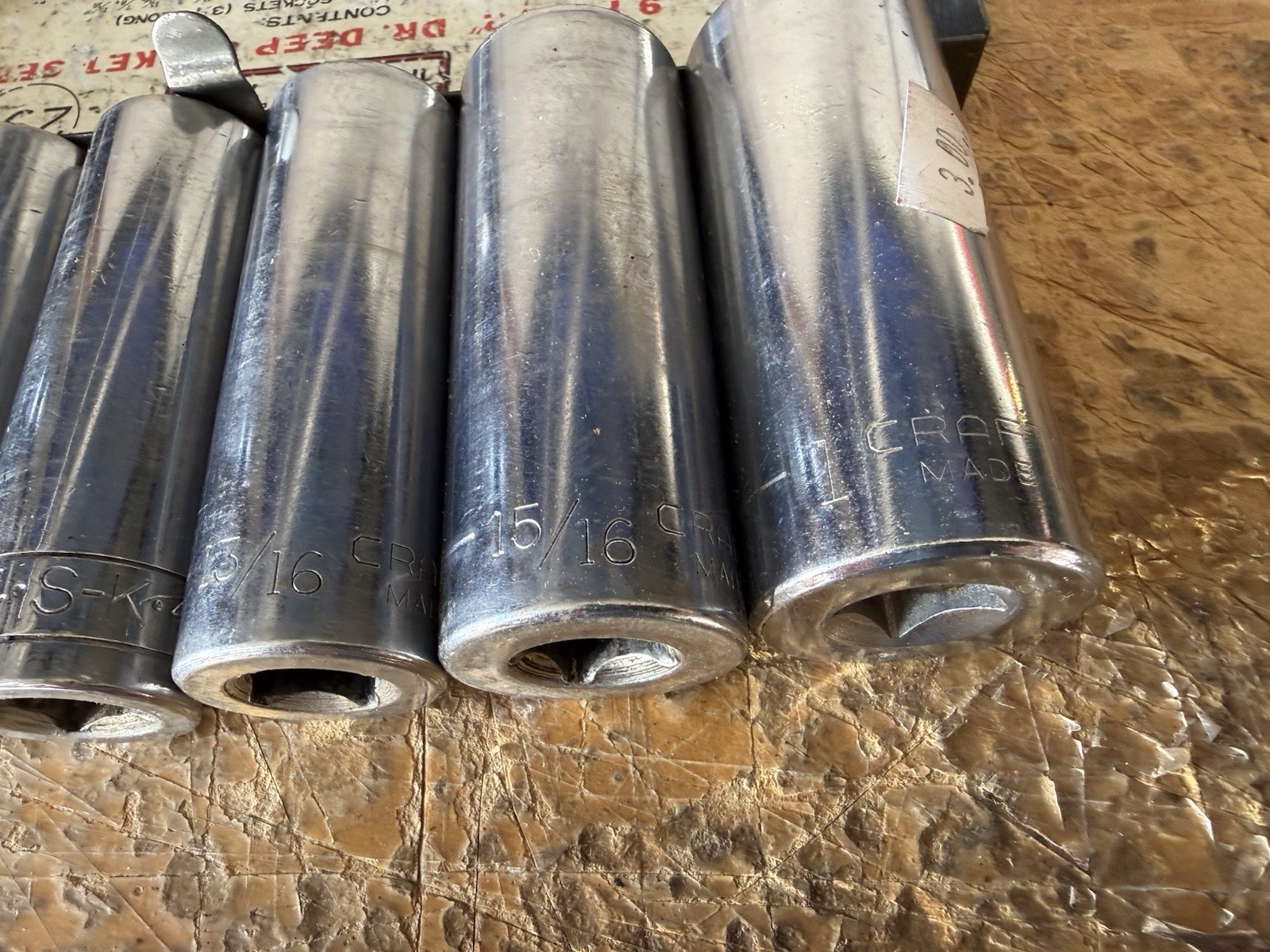 USA Made 1/2” Drive Deep Socket Lot Craftsman SK Dura-Craft Metal Case