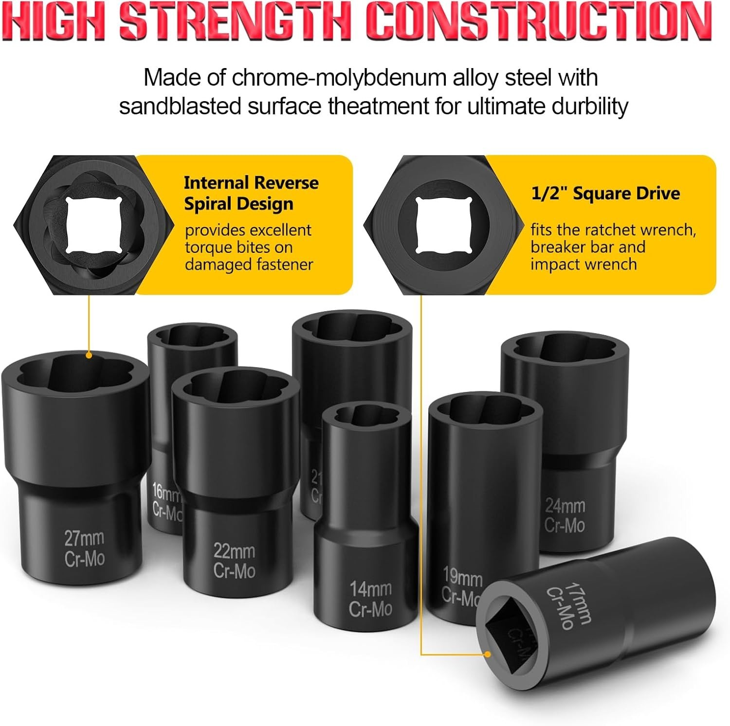 10PC Bolt Extractor Set 1/2″ Drive Lug Nut Remover Socket Impact Tool