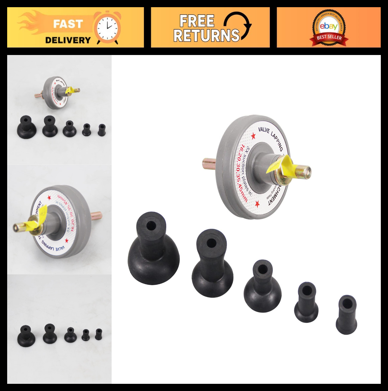 Engine Valve Lapping Tool Kit – Drill Attachment for Valve Grinding with 5 Sucti