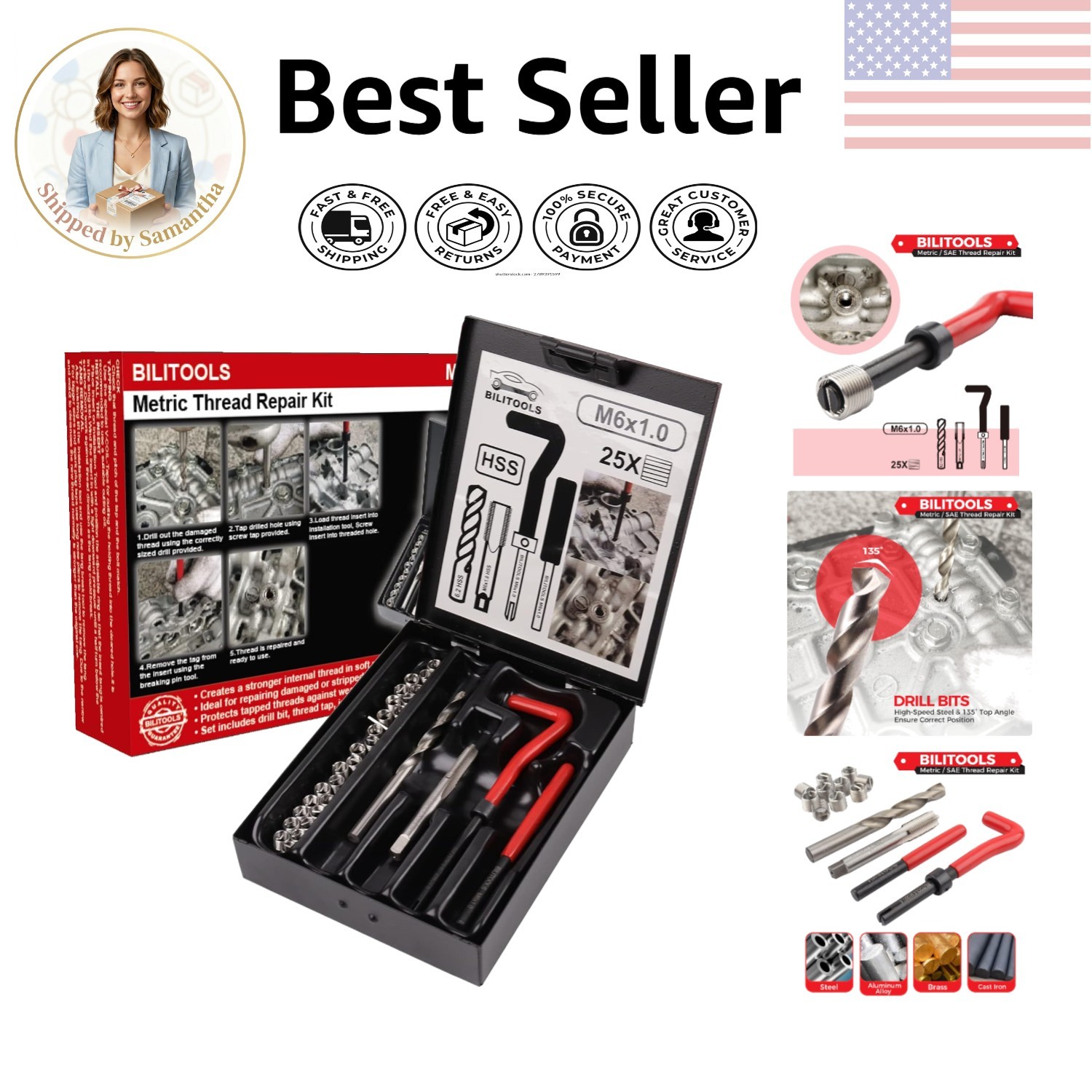 M6x1.0 Thread Repair Kit with HSS Drill – Compact and Efficient Solution