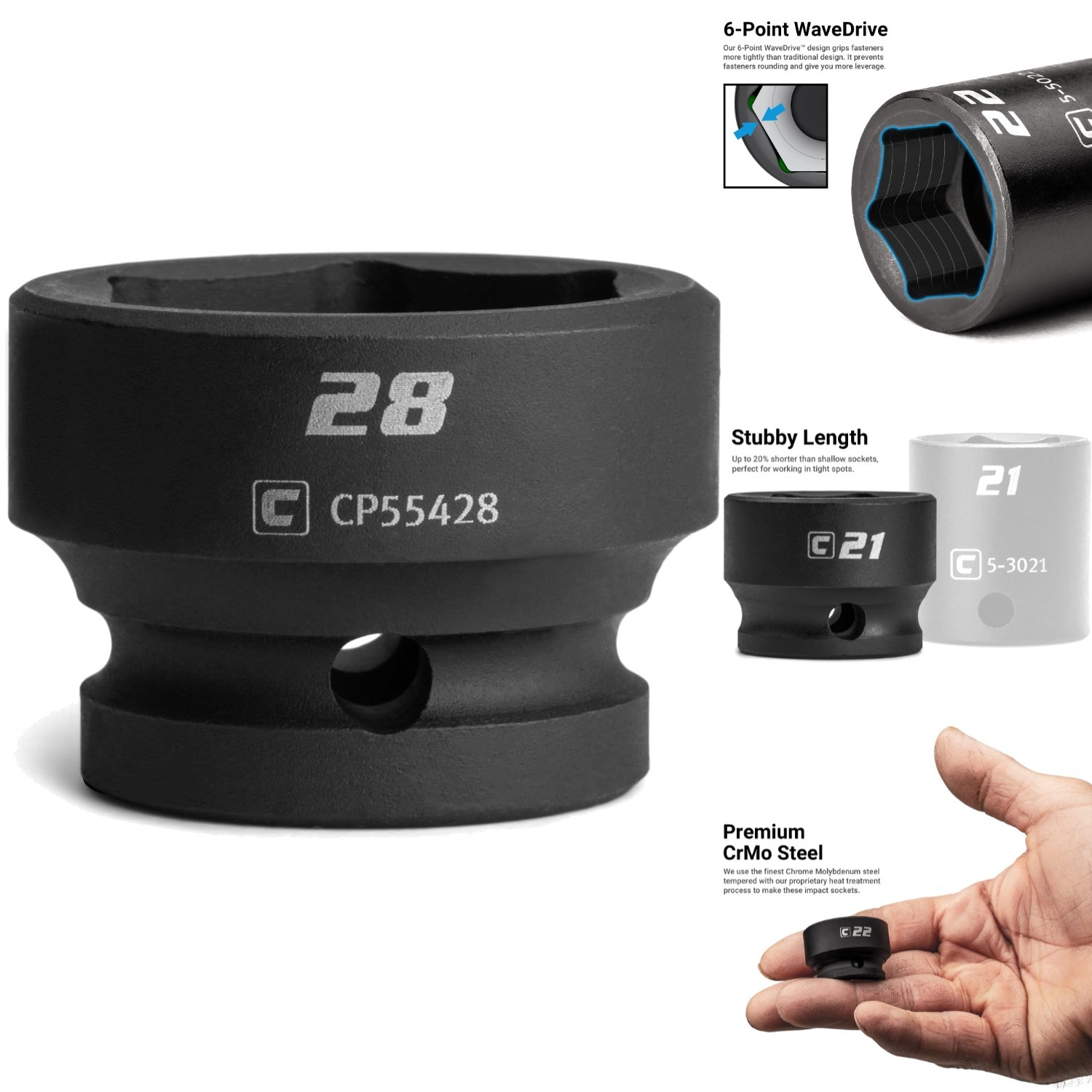 28mm Metric Stubby Impact Socket 1/2 Inch Drive 6 Point Cr-Mo High Torque Tool
