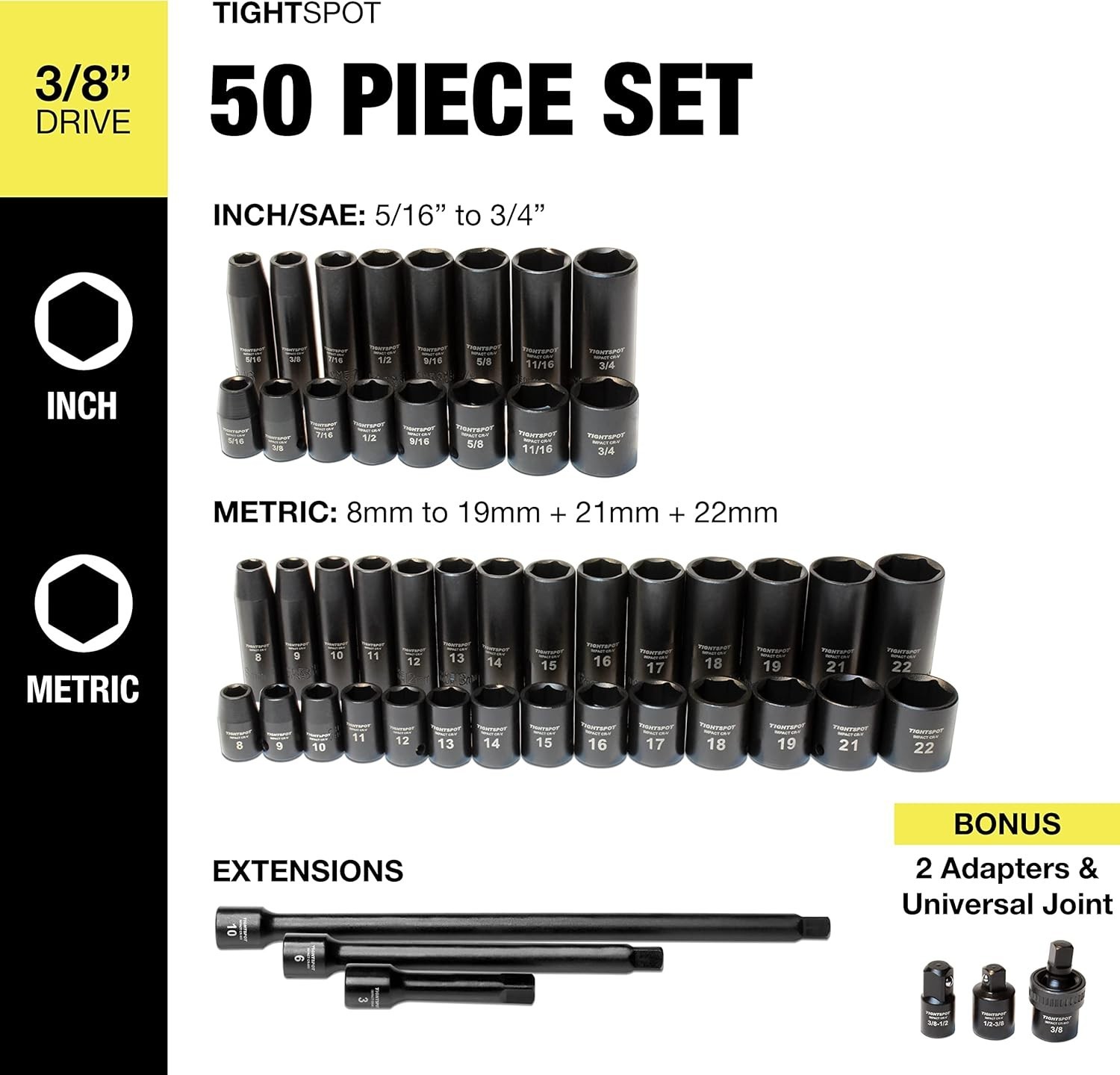 Pro 3/8″ Drive Impact Socket Set, 50pc – Perfect for Tight Spaces & Power