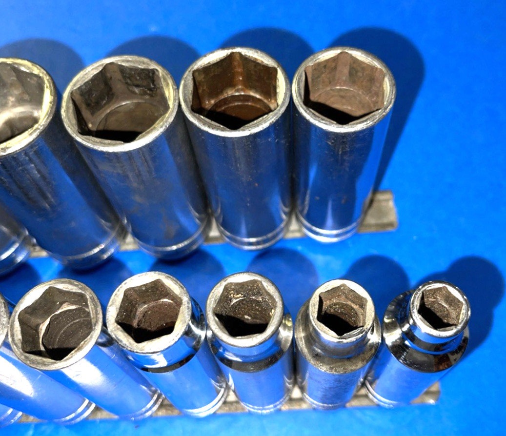 SNAP-ON TOOLS 13 PIECE 1/2 DRIVE SAE. DEEP CHROME SOCKET SET 6 POINT 313TSYA