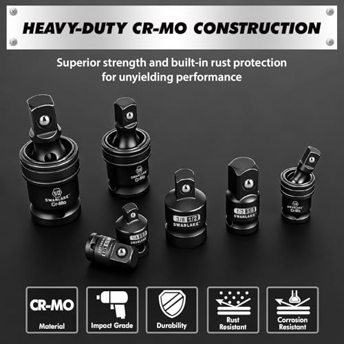 7-Piece Universal Joint Socket Adapter Set, CR-MO Steel Wobble Sockets, Magnetic