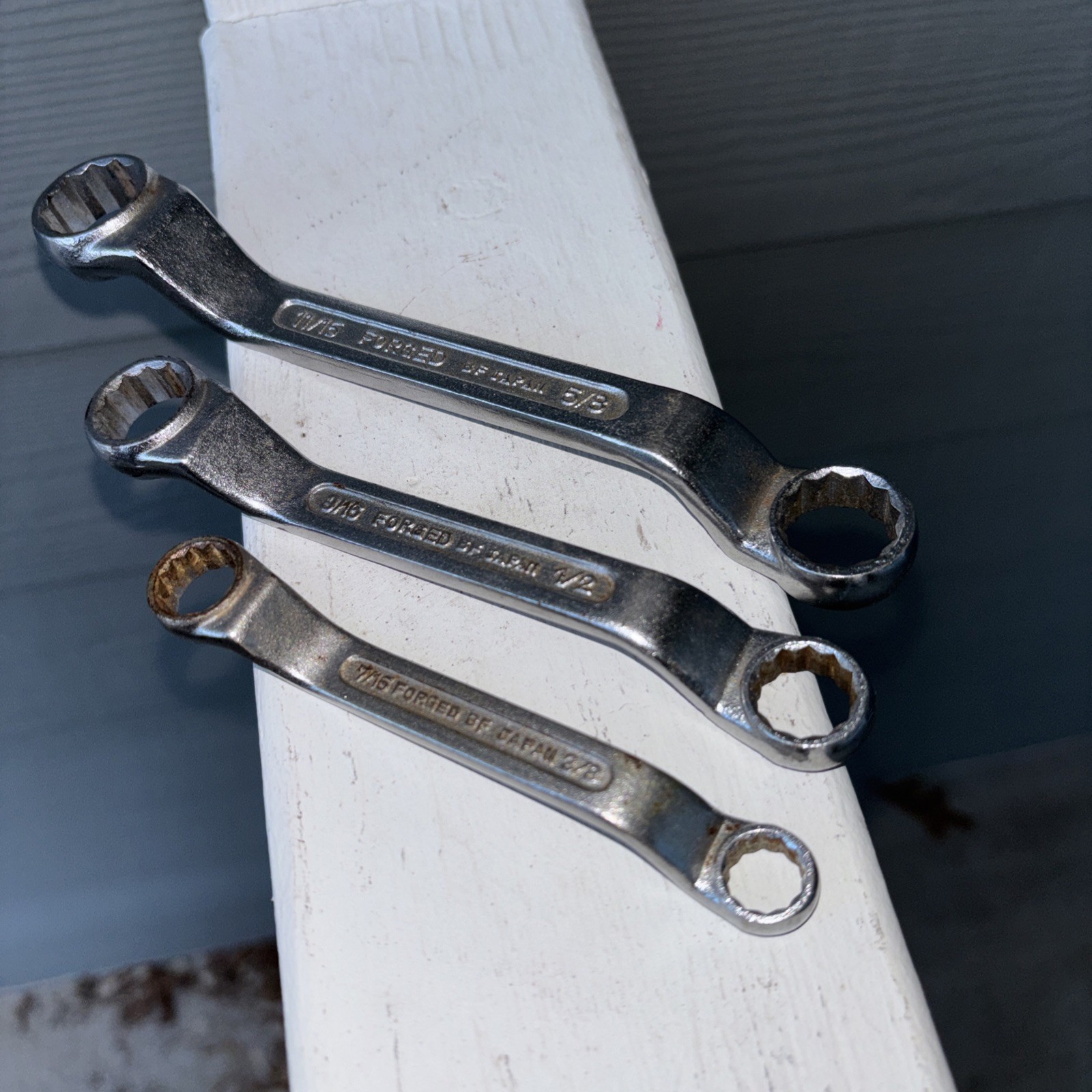 Vintage Sears 3pc SAE Stubby Offset Box End Wrench Set Forged BF Japan Wrenches