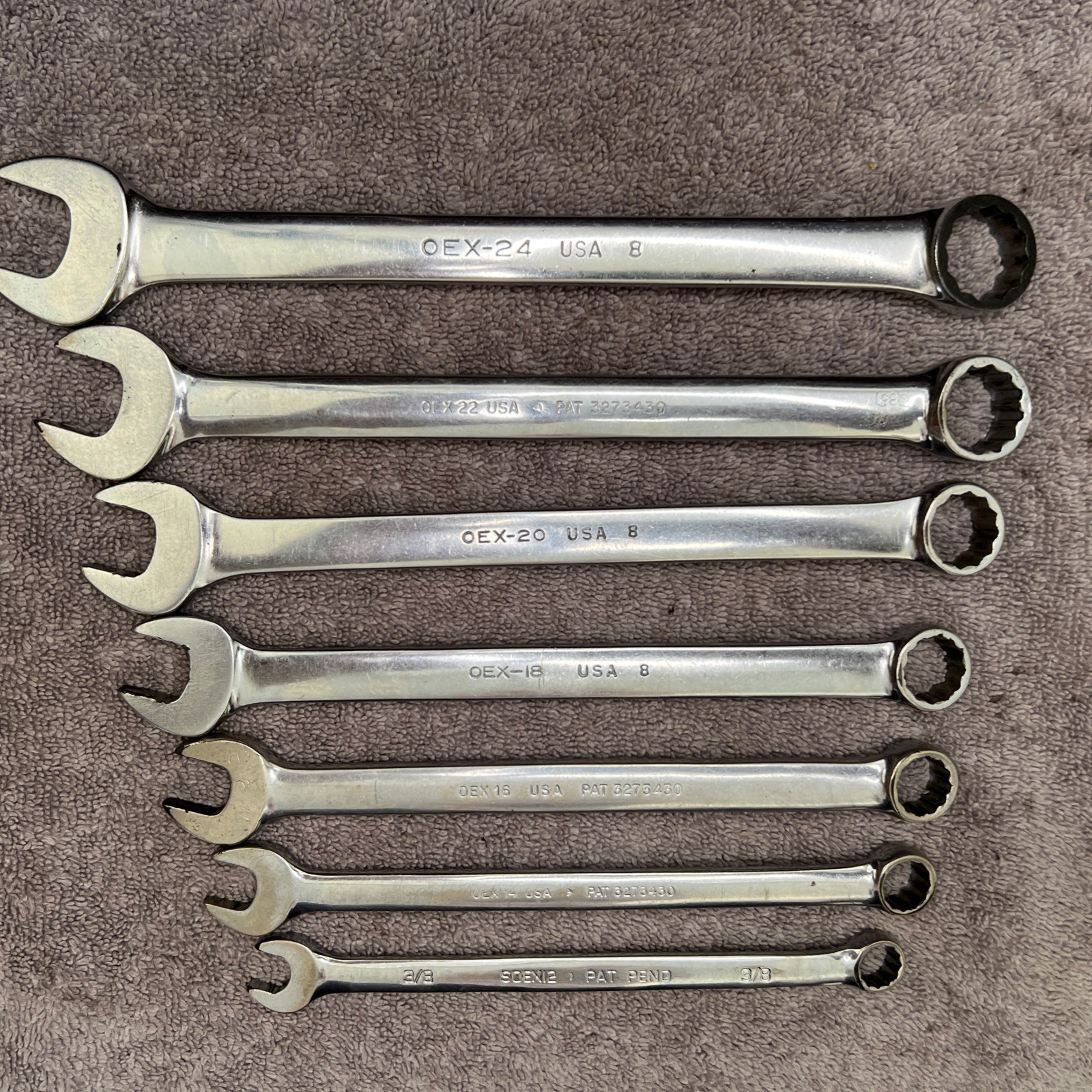 Snap-On Tools USA 7pc 3/8-3/4” (SOEX12-OEX24) Chrome Combination Wrench 12 Point