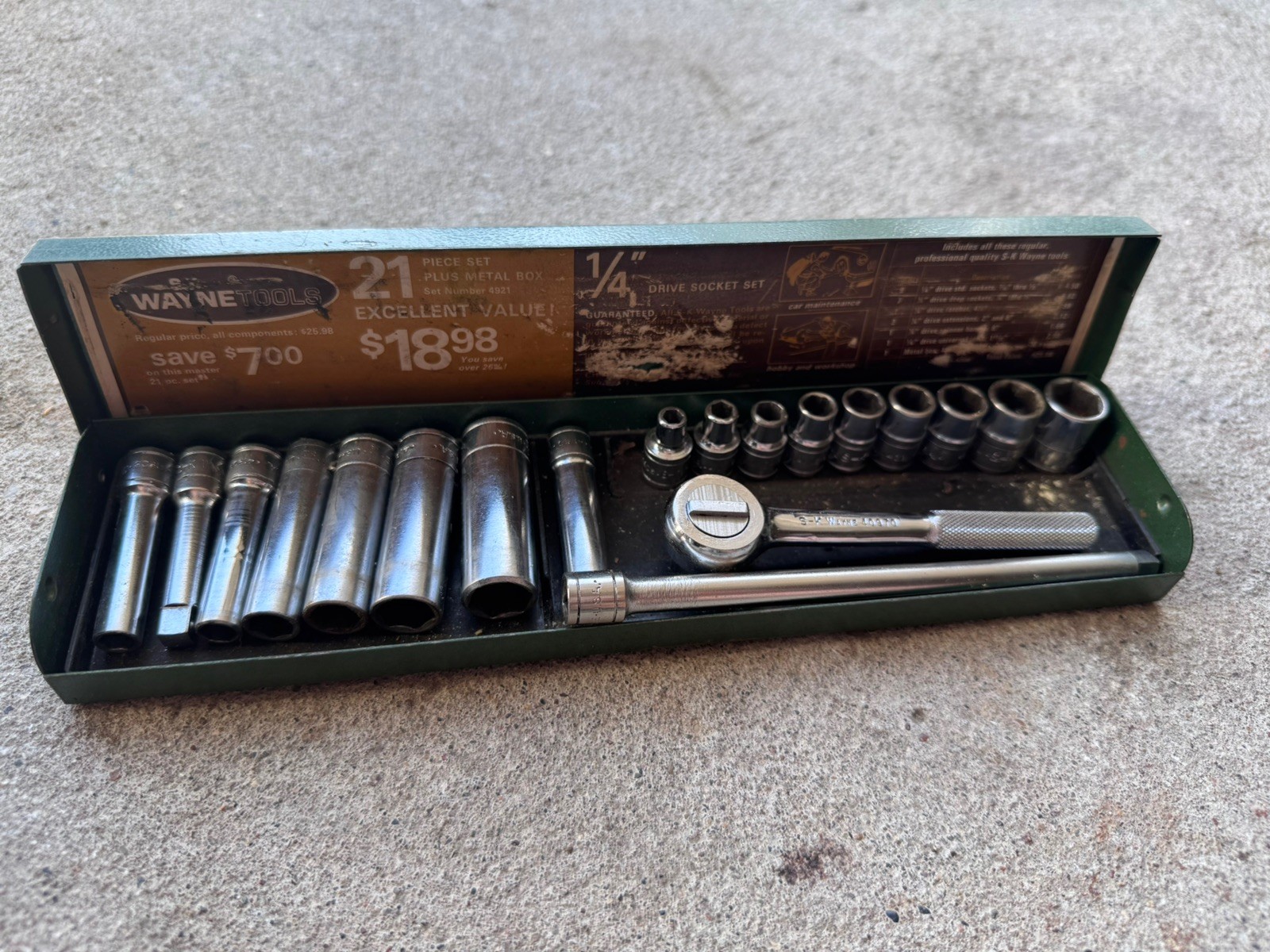 Vintage S-K Wayne Tools 1/4″ Drive Socket Set No. 4921 Deep/Shallow