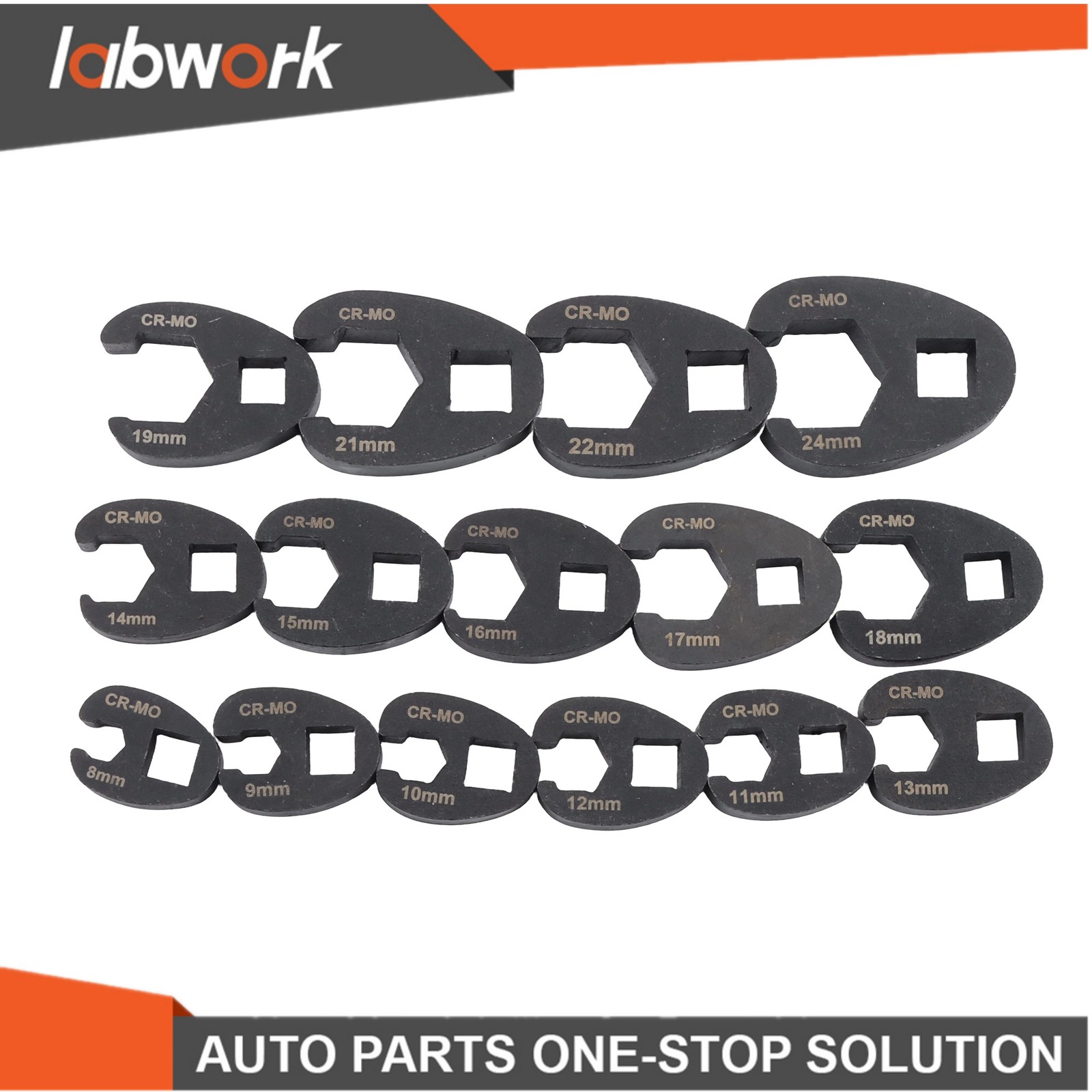 Labwork 15Pcs Crowfoot Flare Nut Wrench Set Metric 8 to 24 mm Nuts 3/8″ and 1/2″