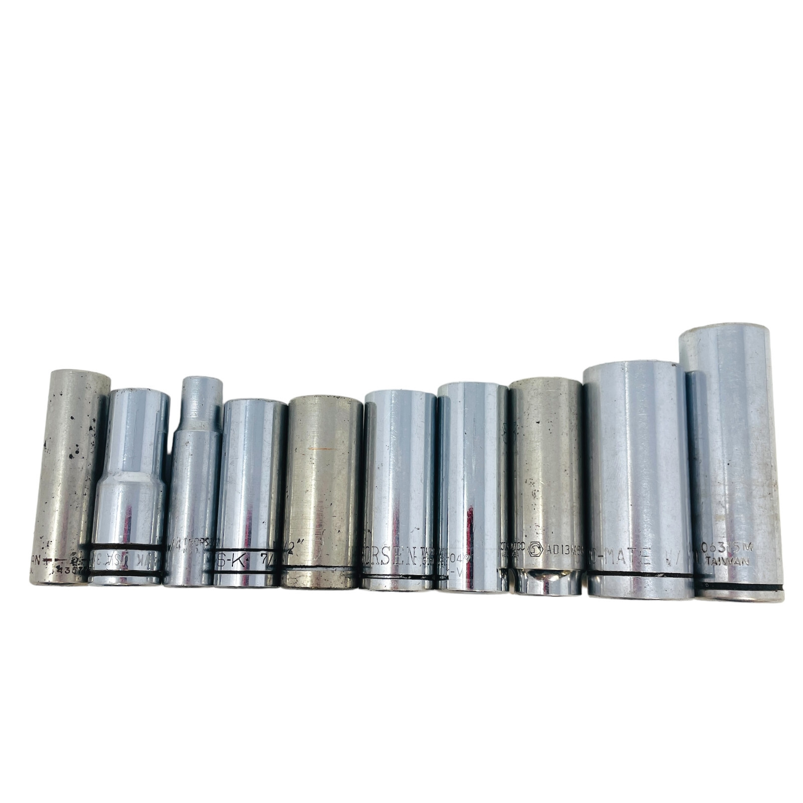 10 Pcs Craftsman, SK and Assorted 43577, 3/8, 1/2, 3/8 in Drive Deep Socket Set