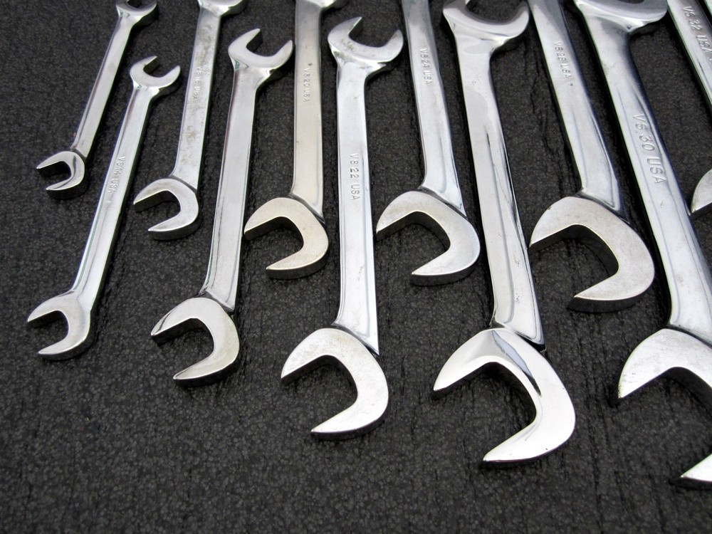 Vintage Snap-on 14pc SAE 4 Way Angle Open End Wrench Set VS814A Underline USA