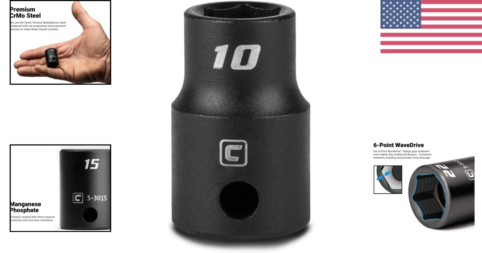 High Torque 10 mm Impact Socket, 3/8-in Drive, 6-Point WaveDrive Technology