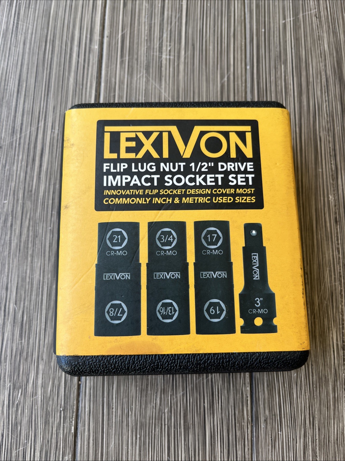Lexivon 4 Piece Impact Socket Set – 6 Total Lug Nut Sizes Innovative Flip Socket