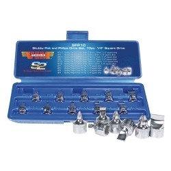 Vim Tools SFP10 10 Pc 1/4” Square Drive Stubby Flat And Phillips Drive Set
