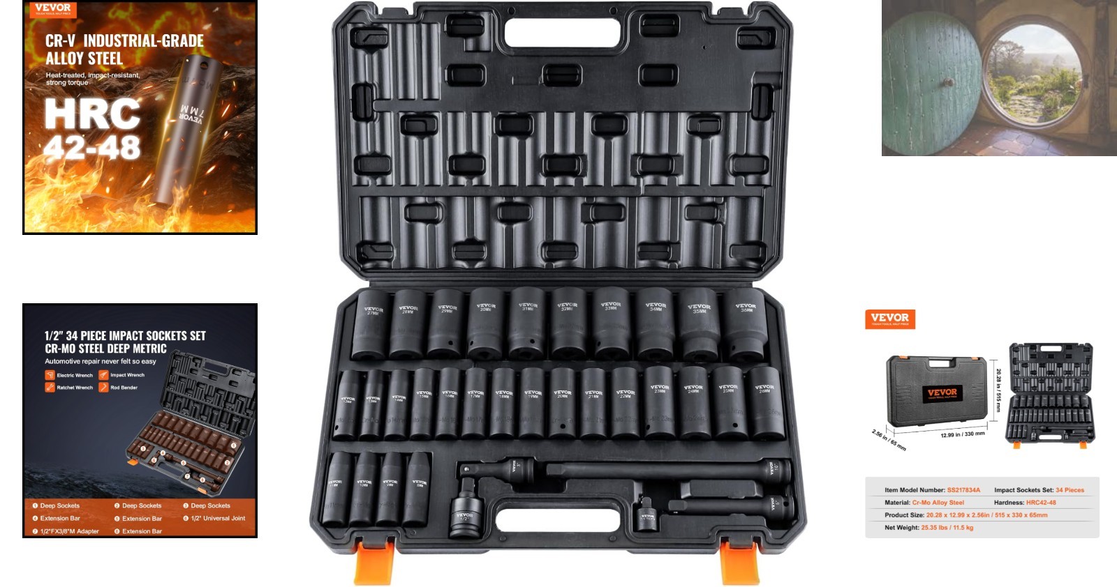 High Torque 34pc Metric Socket Set 8-36mm Easy-to-Read Markings & Carry Case