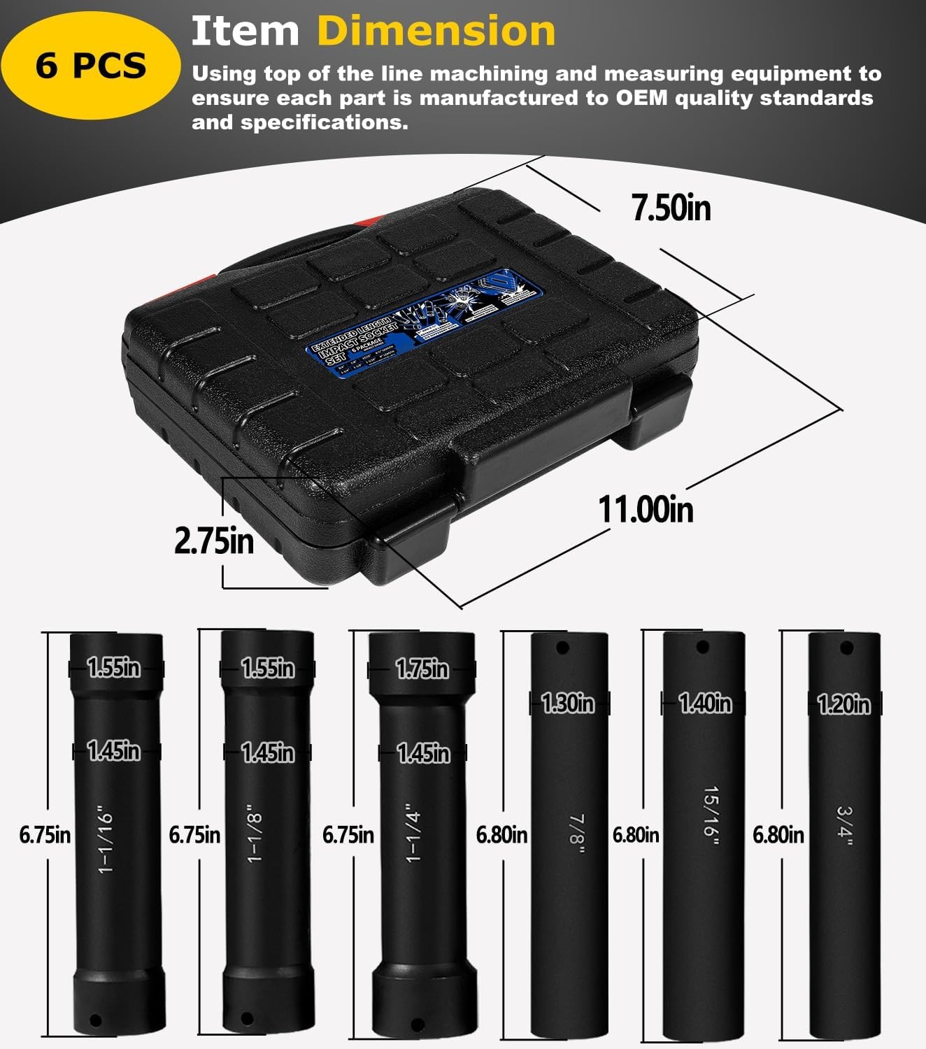 1/2Inch Drive Extended Length Impact Socket Set-6 Piece Extra Deep Impact Socket