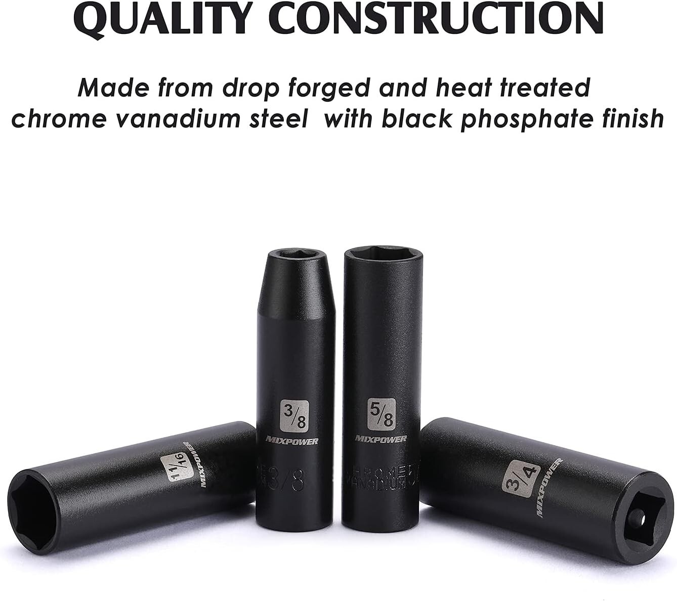 Durable 11-Piece Deep Impact Socket Set – 1/2-Inch Drive, 6-Point Design