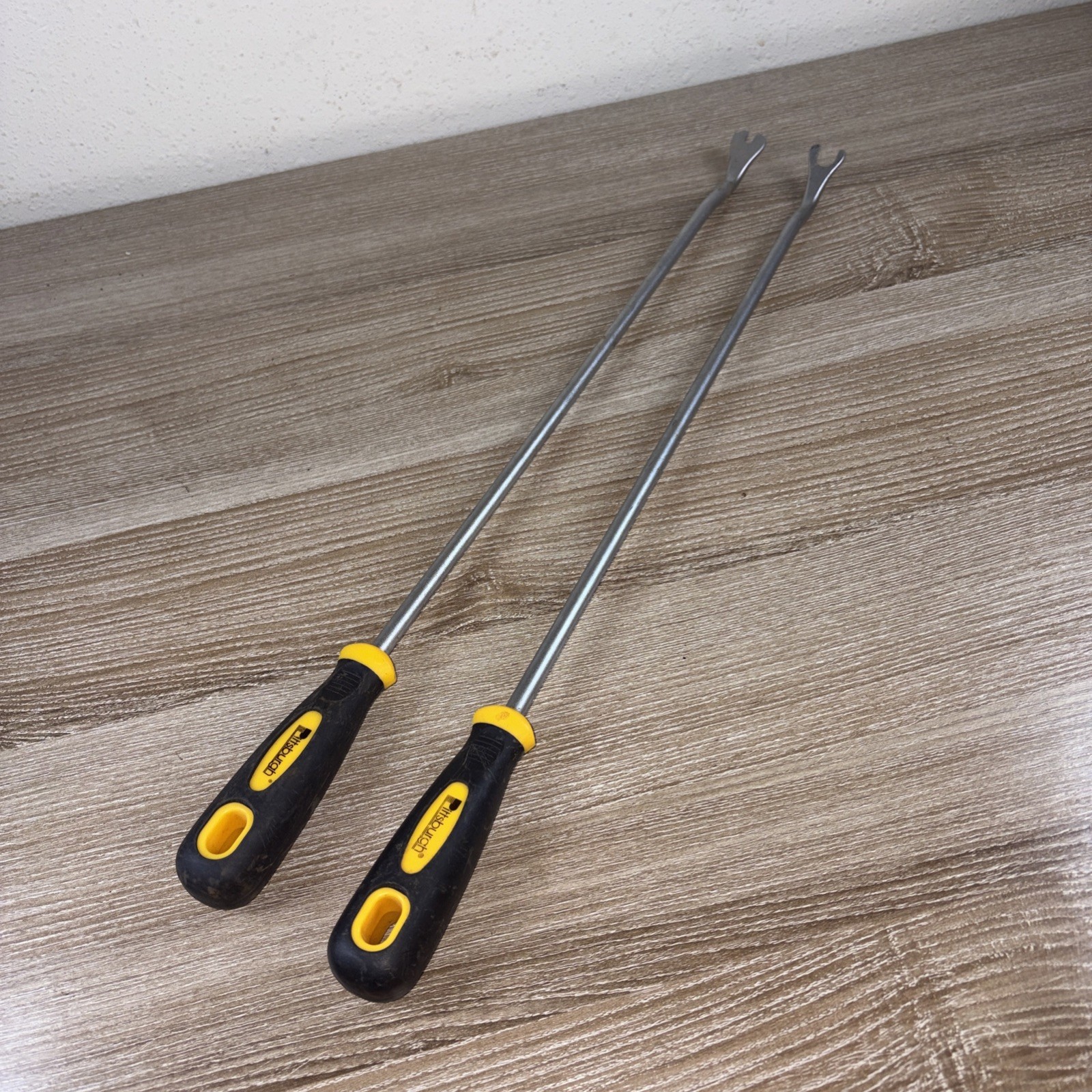 (2) Pittsburg Tools Yellow And Black Soft Grip LONG Car Trim Pad Removal Tools