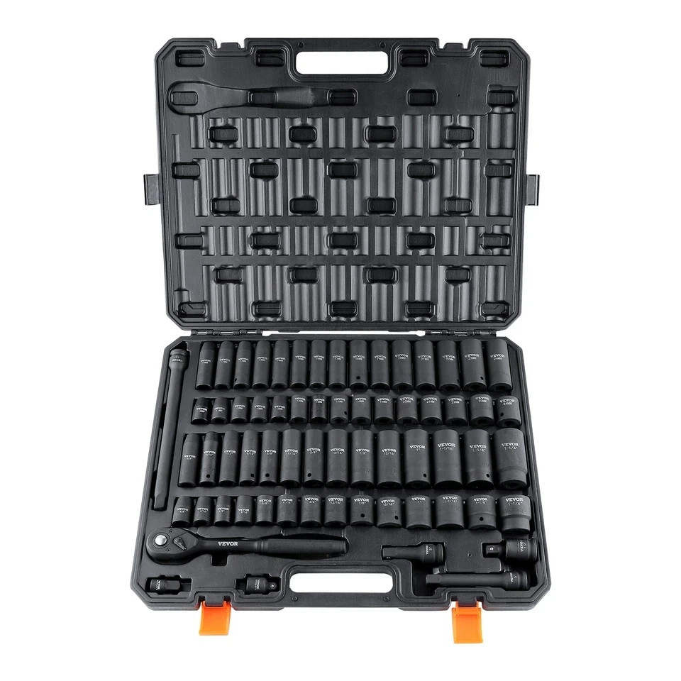 VEVOR Impact Sockets Set 23pcs 6-Point 1/2in Drive Bit Ratchet Tool Kit Case