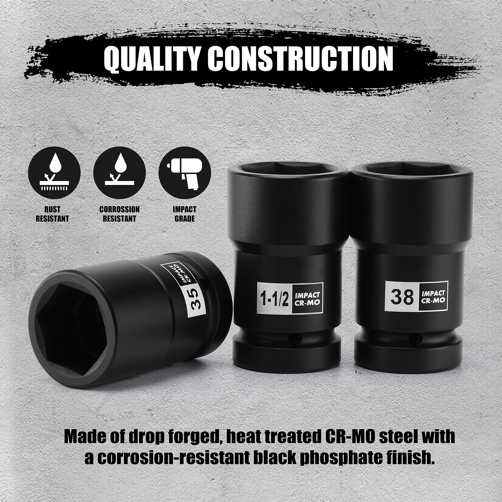 1-Inch Drive Budd Socket Set 33mm,35mm 38mm,1-1/2″,41mm Metric & SAE CR-MO