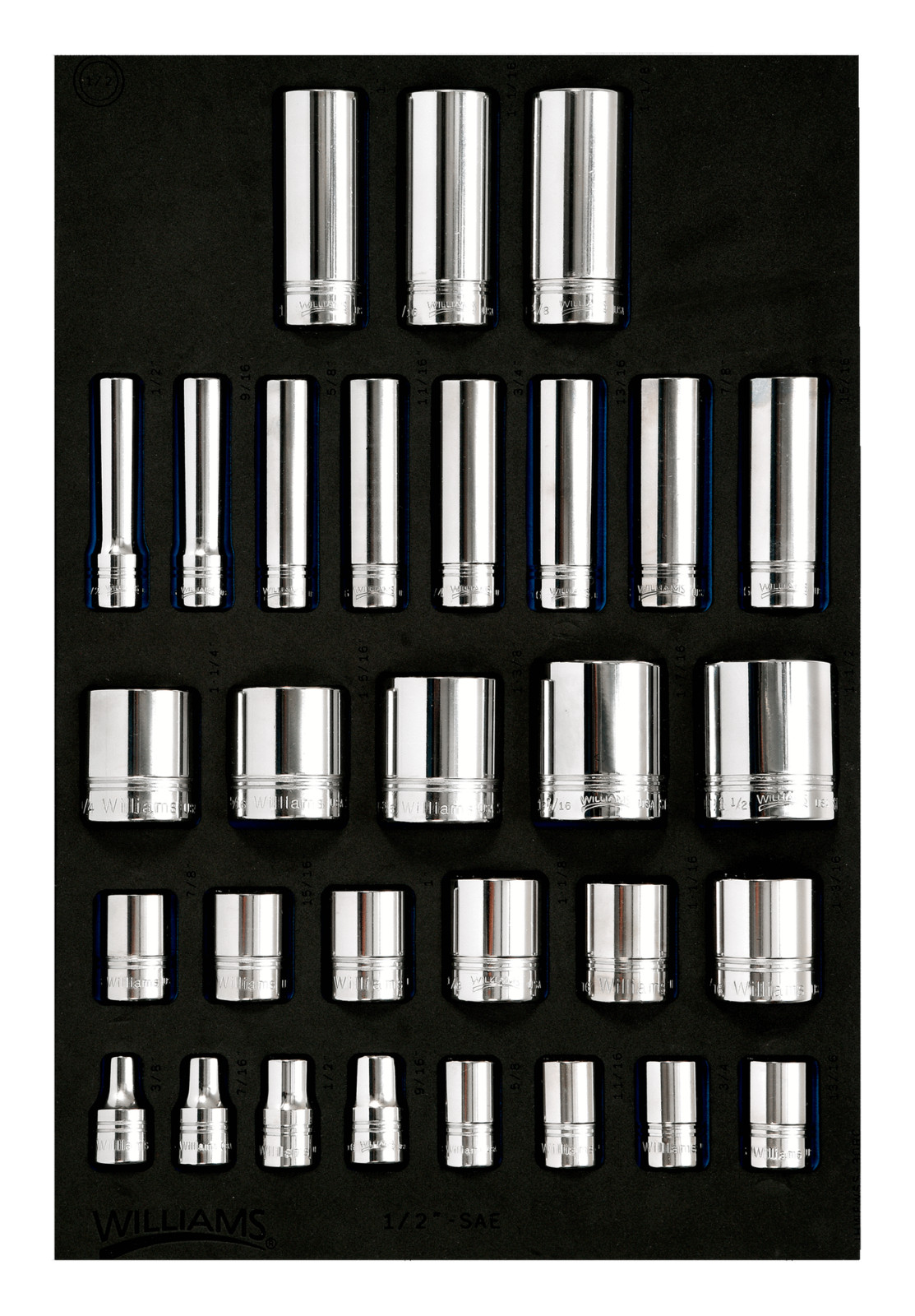 Williams JHWFWSS-30RC 30pc 1/2″ Drive 12pt SAE Shallow & Deep Socket Set