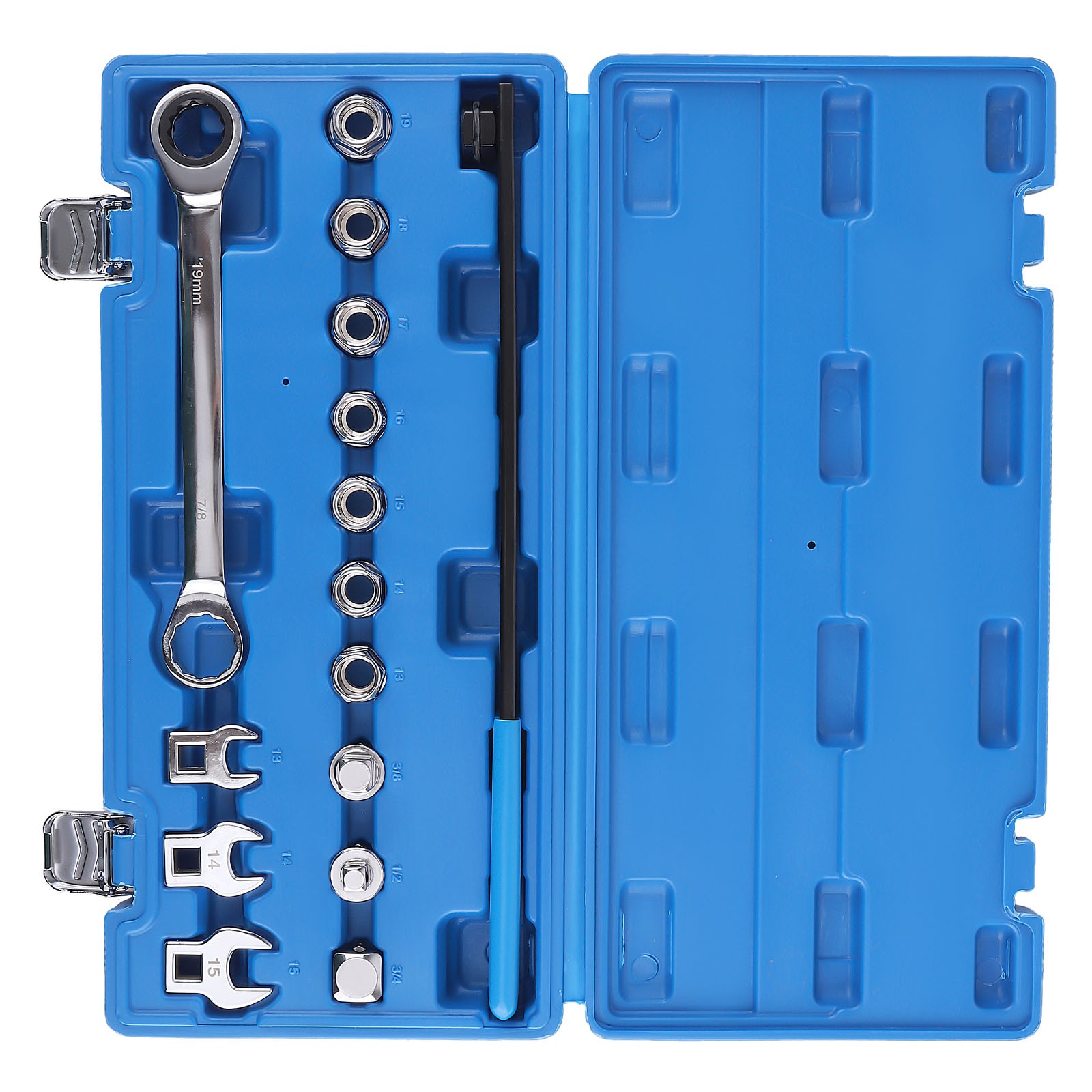 15pcs Universal Ratcheting Wrench Set Complete Serpentine Belt Tool Kit