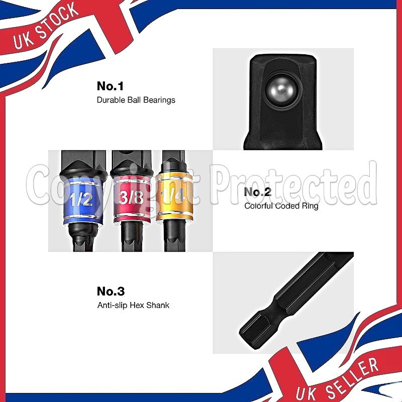US PRO IMPACT DRILL SOCKET BIT ADAPTER HEX DRIVE CONVERTER SET SQUARE DRIVER