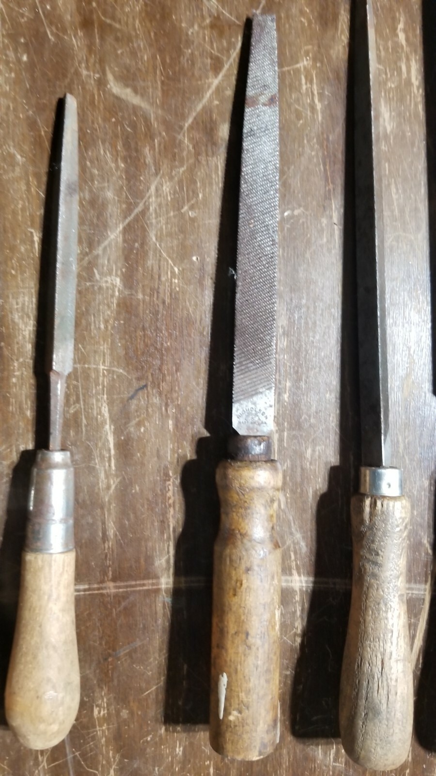 Vintage (6) Lutz File Tool Handle Lot Set Nicholson Heller Flat Mechanist Round