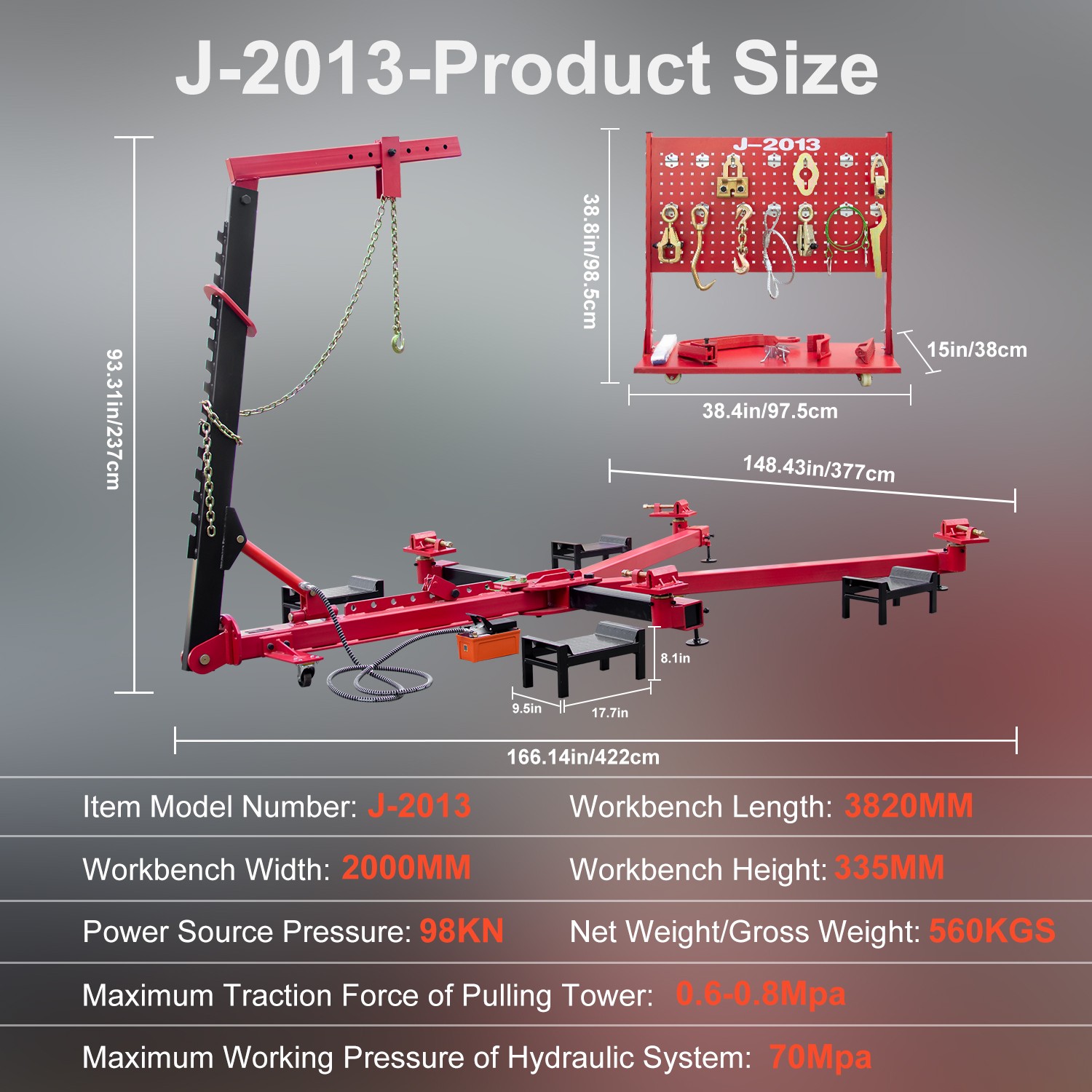 Auto Body Frame Puller Straightener 10T Car Frame Machine with 14PCS Repair Part