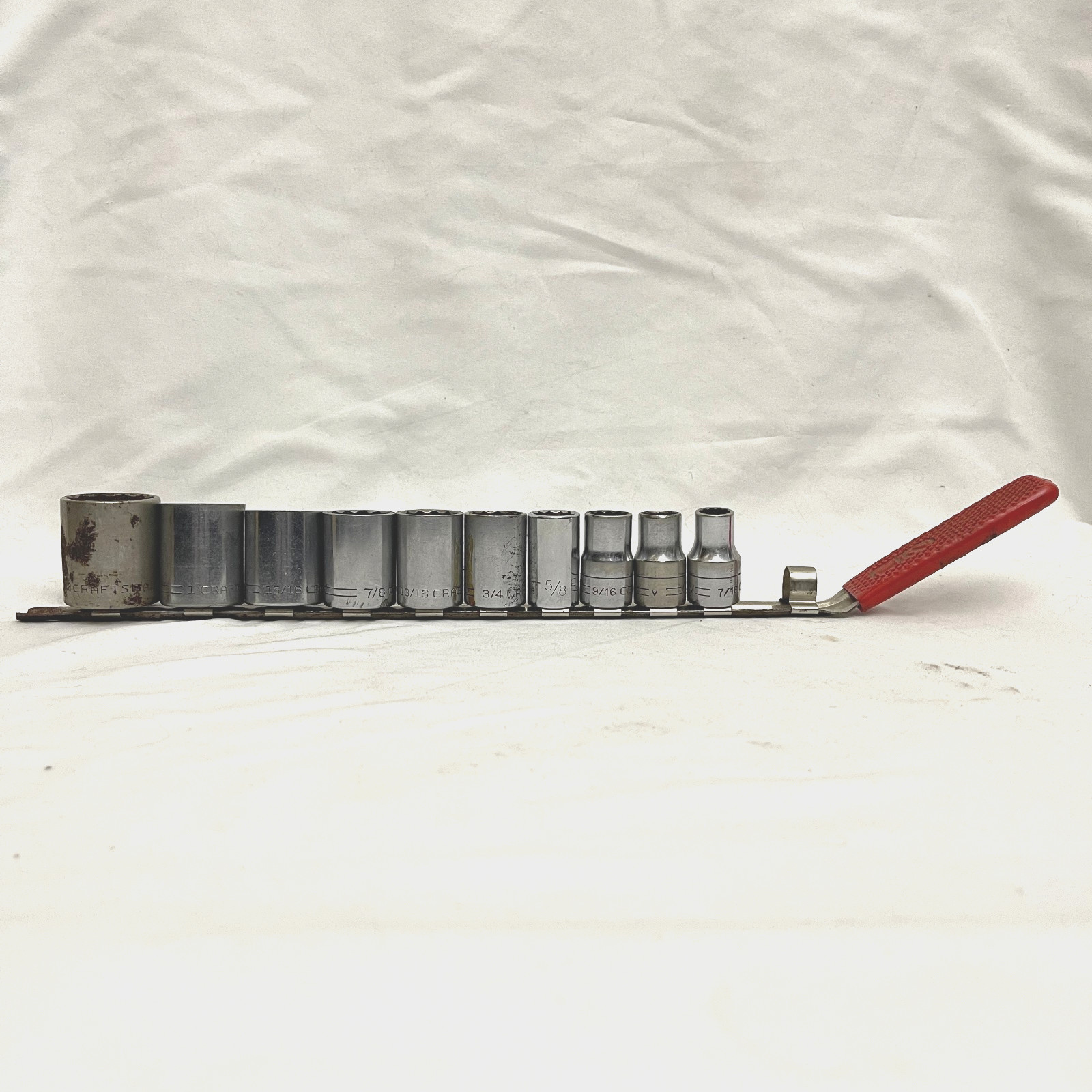 vtg 10 pc Craftsman :V: Series 1/2 Drive 12 Point Socket Set 1-1/8 to 7/16 USA