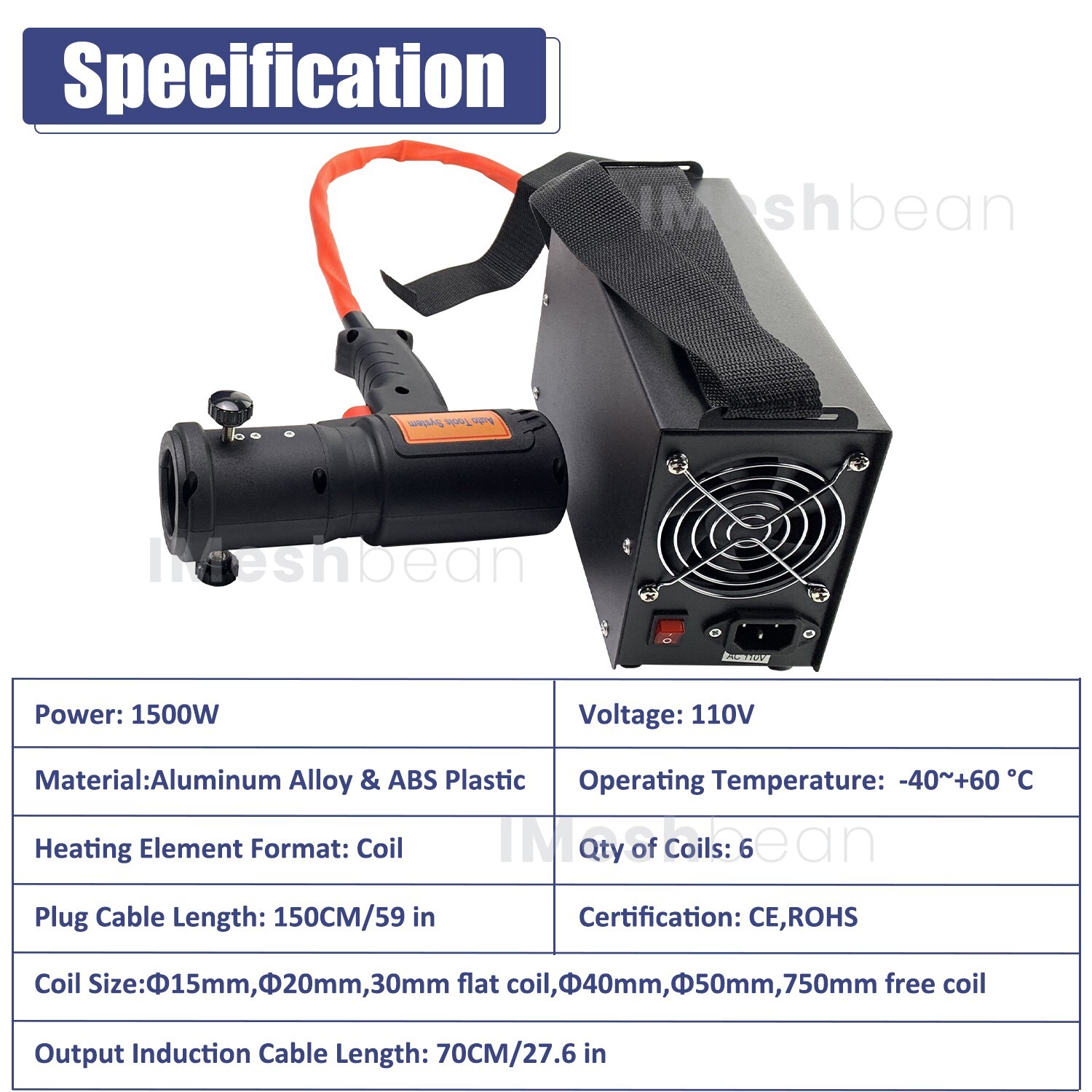 1500W Magnetic Induction Heater Kit Tool for Automotive Flameless Heat+10 Coils