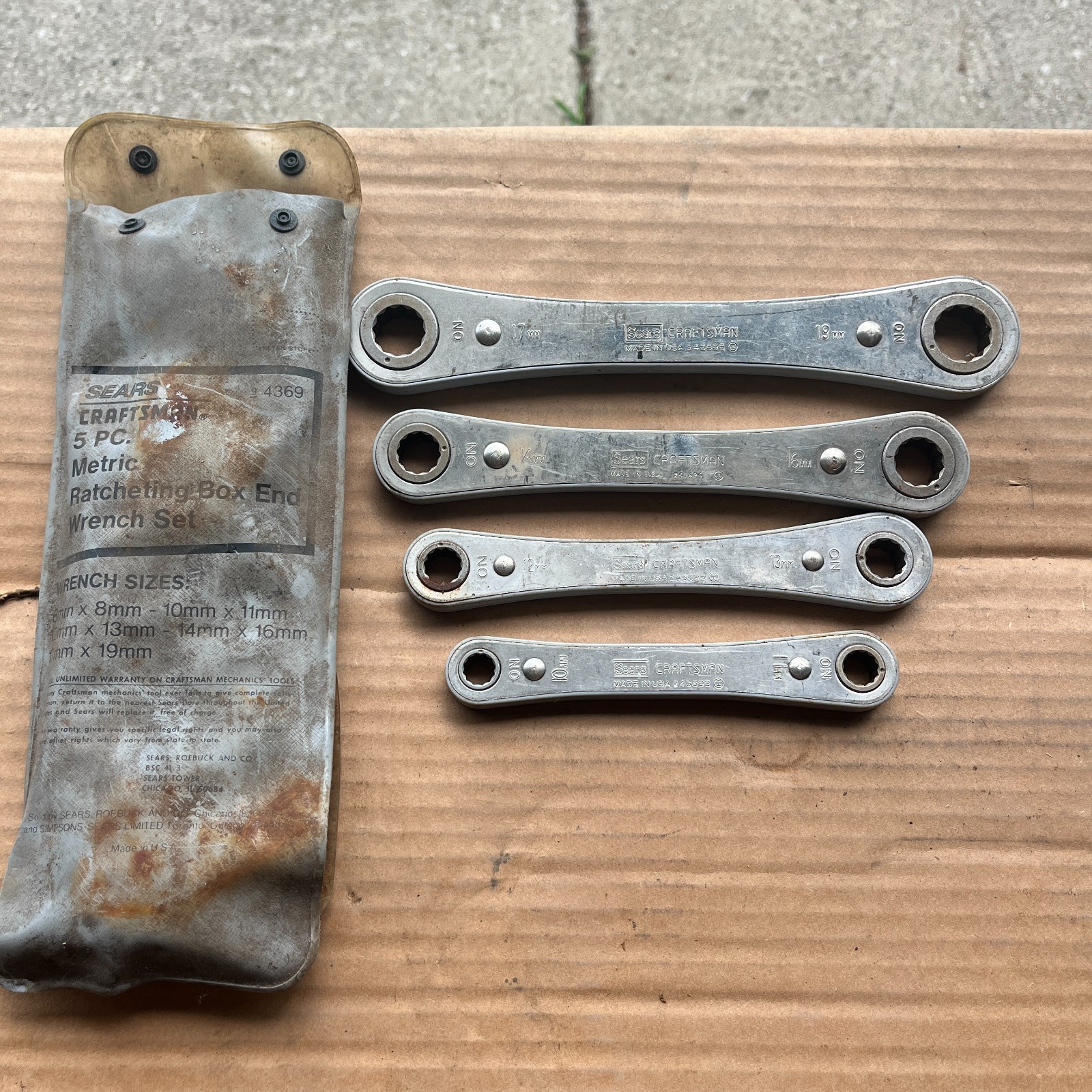 Sears Craftsman 4369 Metric Box End Ratcheting Wrench Set 4 Pc 10mm-19mm