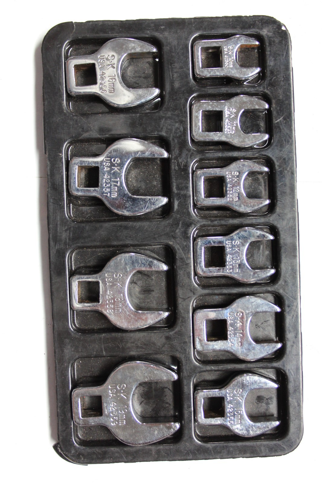 SK Tools 10 pc 3/8in. Drive Metric Crowfoot Wrench Set 10mm-19mm USA
