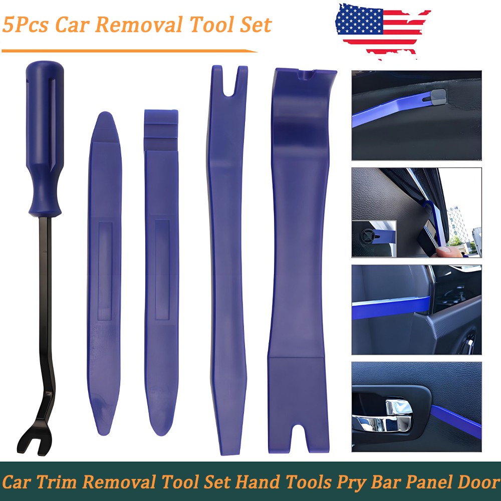 5Pcs Car Door Clip Trim Removal Tools Kit Plastic Car Interior Repair Blue Set