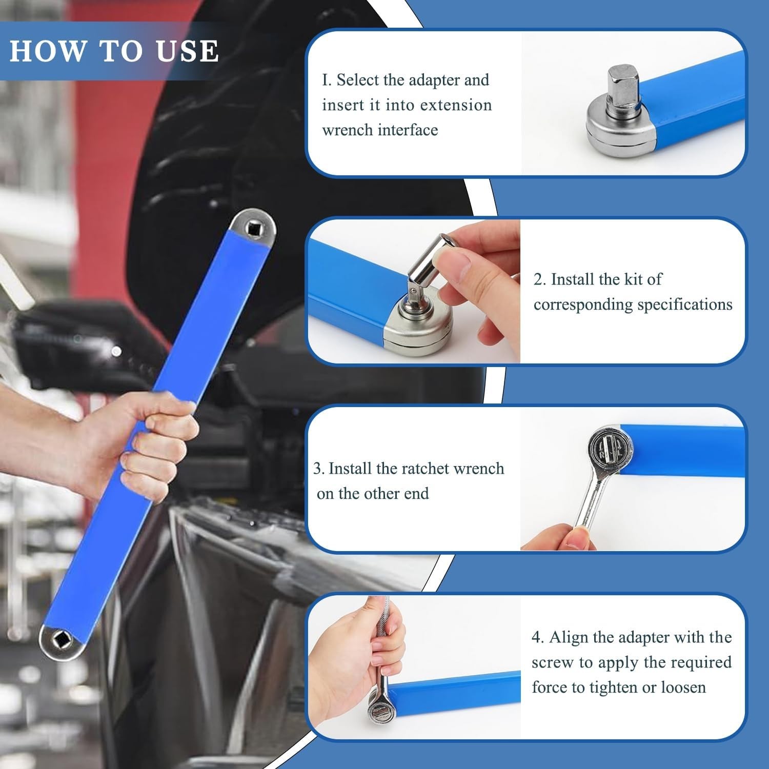 Universal 15.4-Inch Extension Wrench Set for Automotive Repairs in Tight Spaces