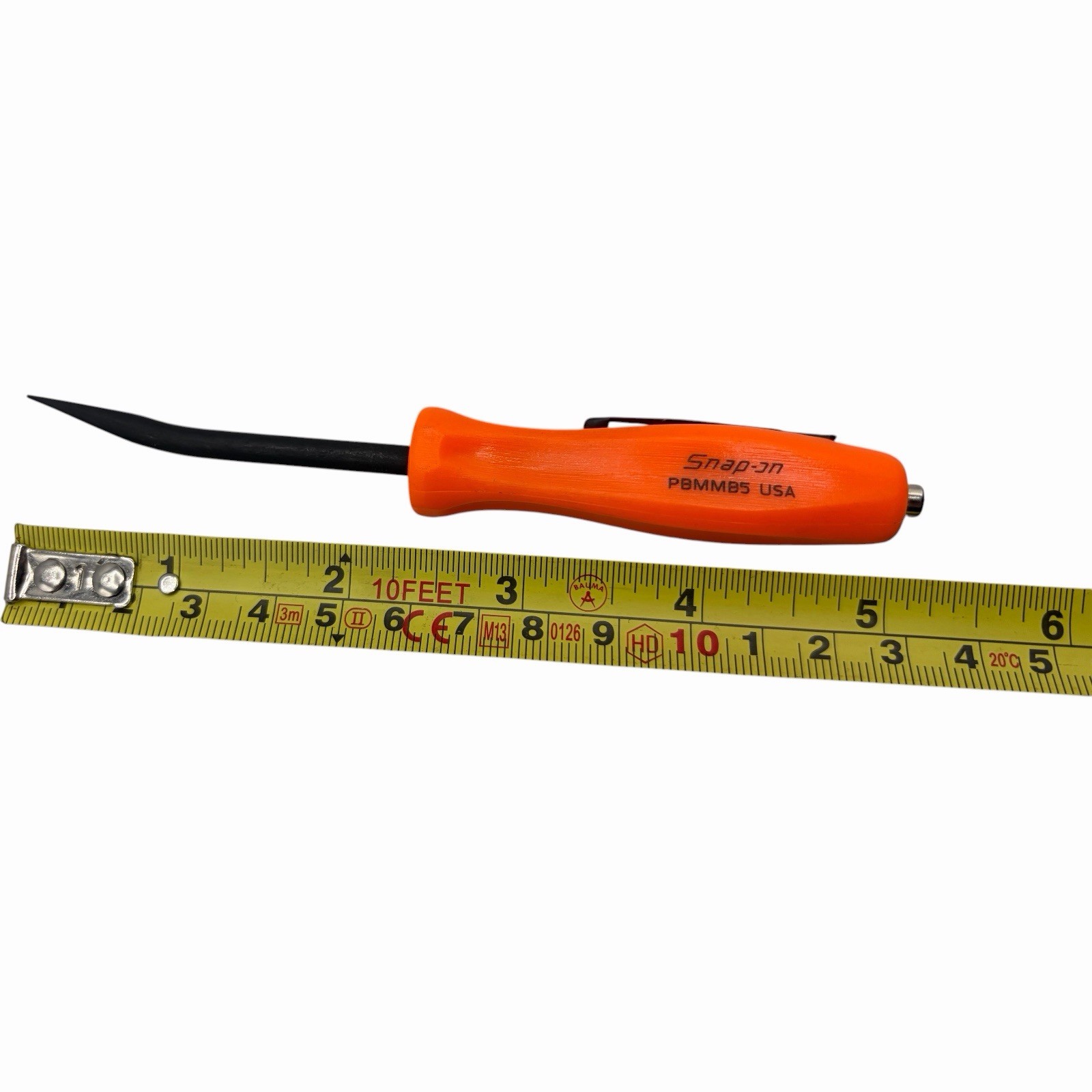 Snap On Tools Mini Magnetic Pocket Pry Bar Orange 5 inch Bent 45 Degree