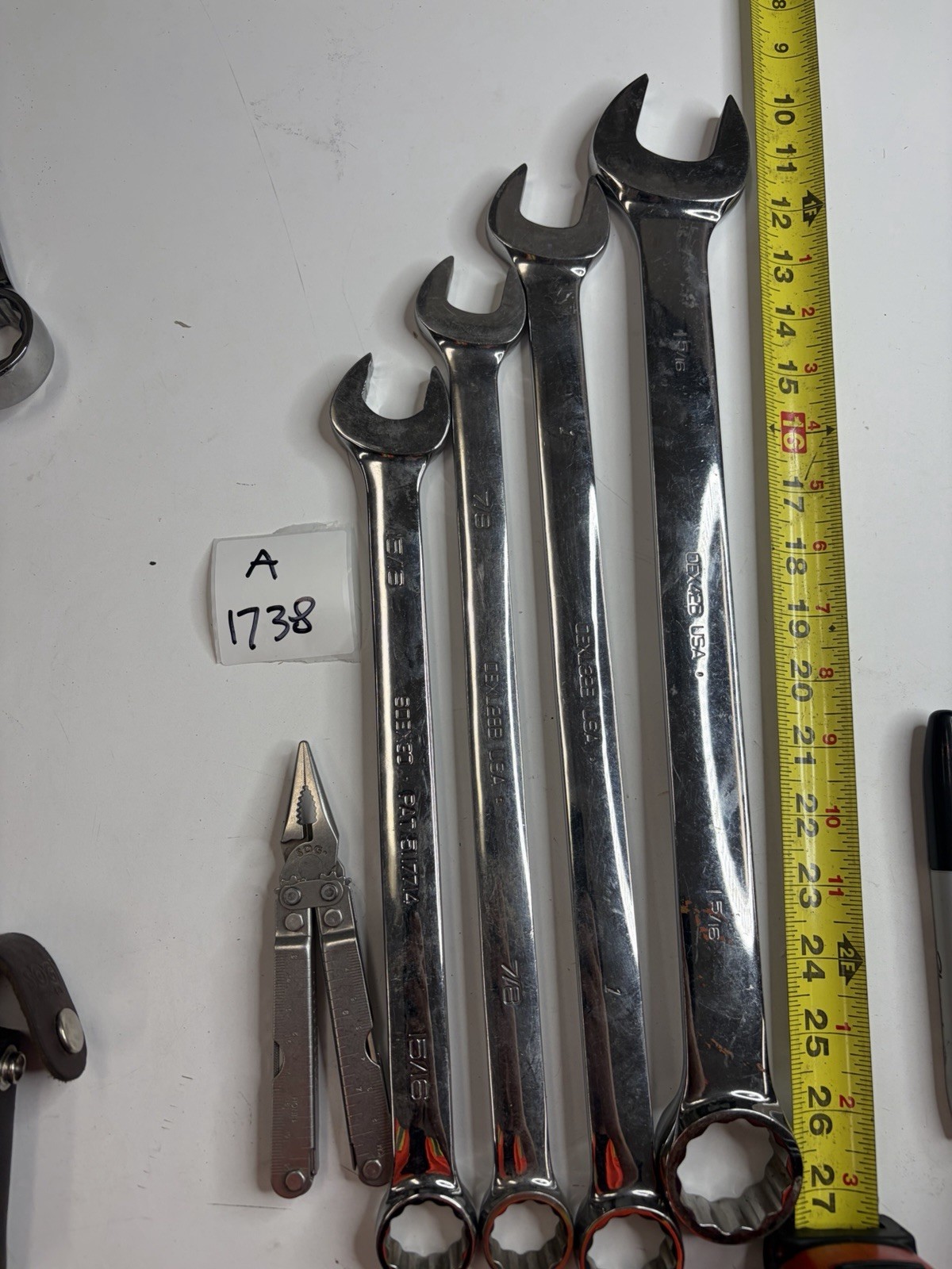 Snap-on SAE Combination Wrench Lot 15/16 7/8 1 1-5/16 + SOG Multi Tool A1738