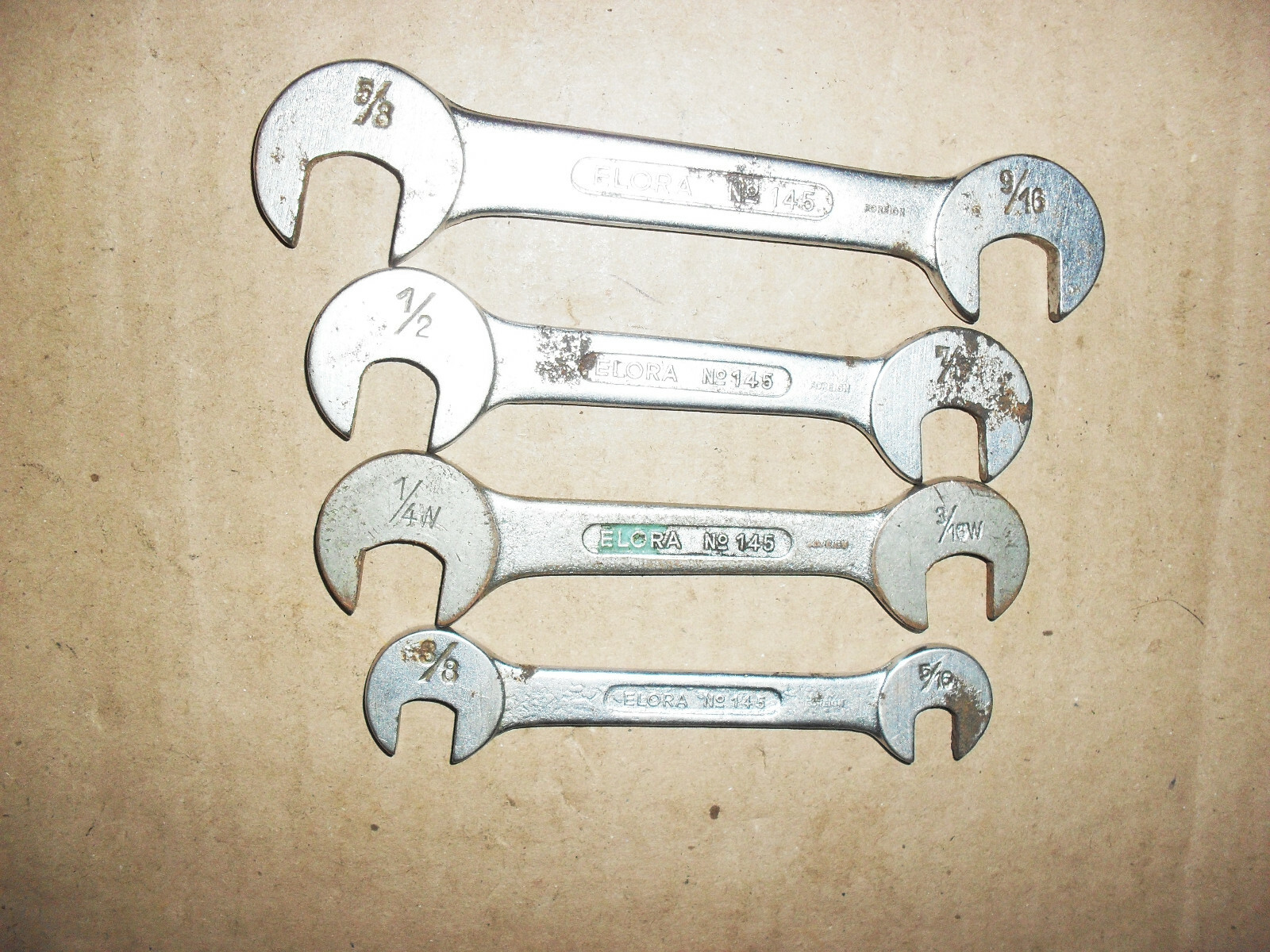 ELORA No.145 SPANNERS SIZES; (5/8×9/16) & (1/2×7/16) & (3/8×5/16) & (1/4Wx3/13W)