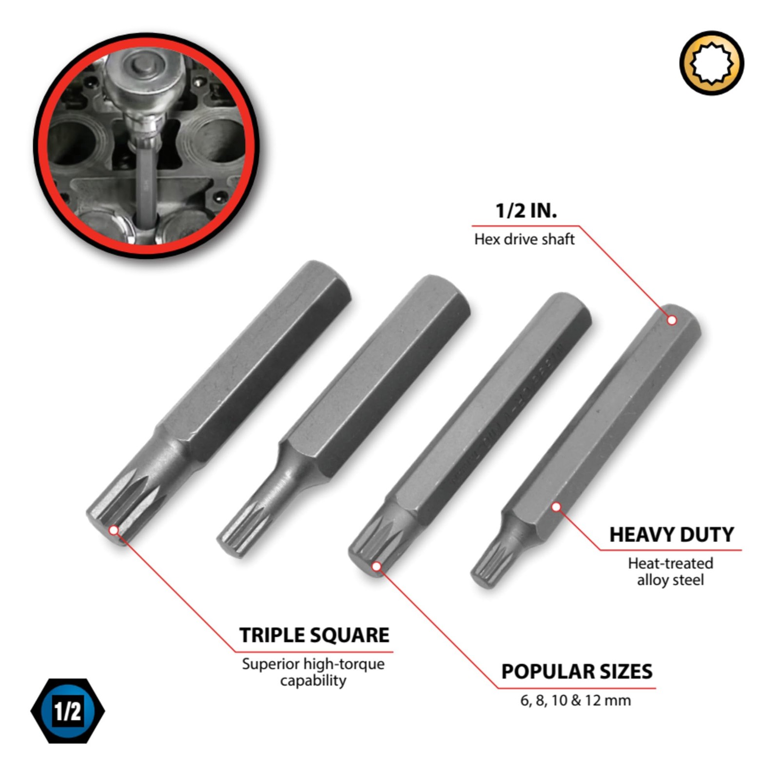 Performance Tool W1395 Heat-Treated Alloy Steel 1/2-Inch Hex Drive Socket Set, M