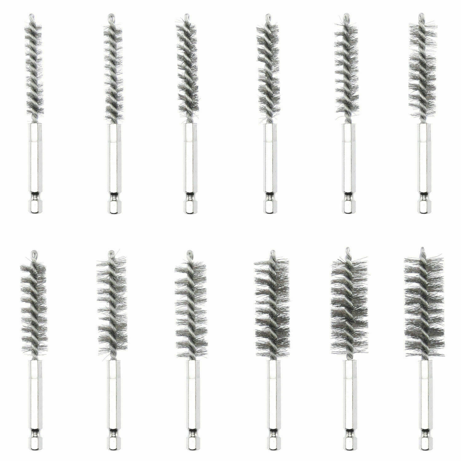 38pc Industrial Wire Brush Set 1/4″ Hex Shank Long Ext. Stainless Steel Nylon