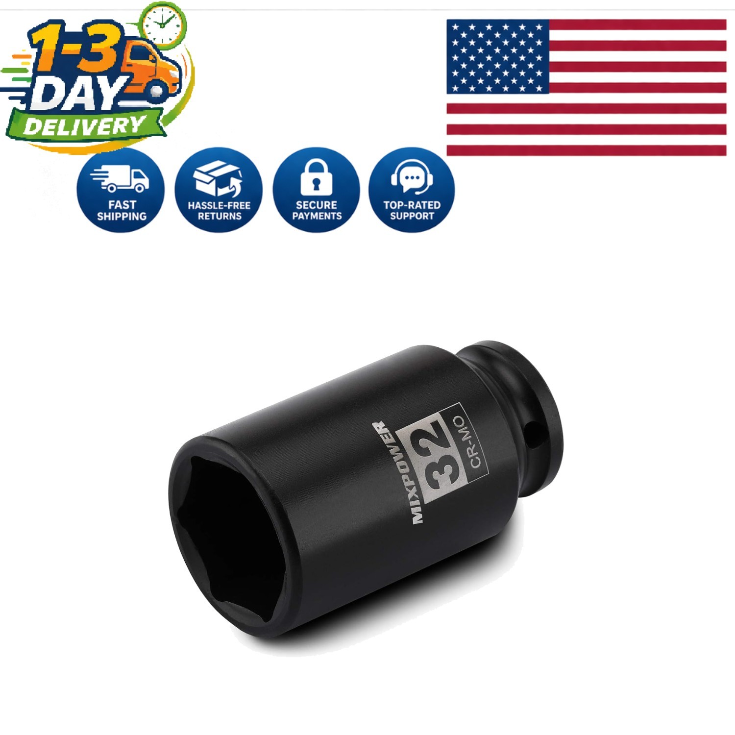 1/2″ Drive Deep Impact Socket, 32mm CR-MO with Black Phosphate Finish