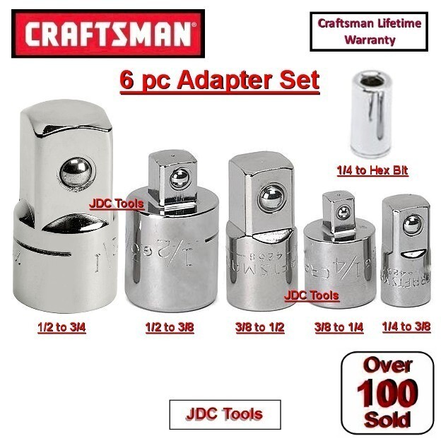 CRAFTSMAN 6 pc 1/4 3/8 1/2 ratchet wrench socket ADAPTER set 4 5
