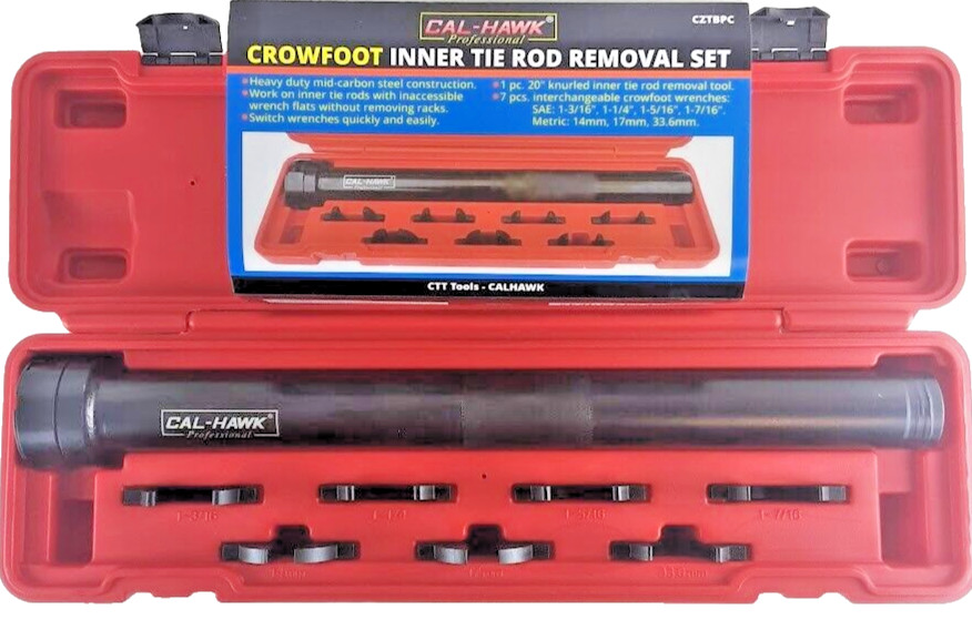 8 Pc Inner Tie Rod Installation Removal Mechanic Tool Crow Foot Set with Case