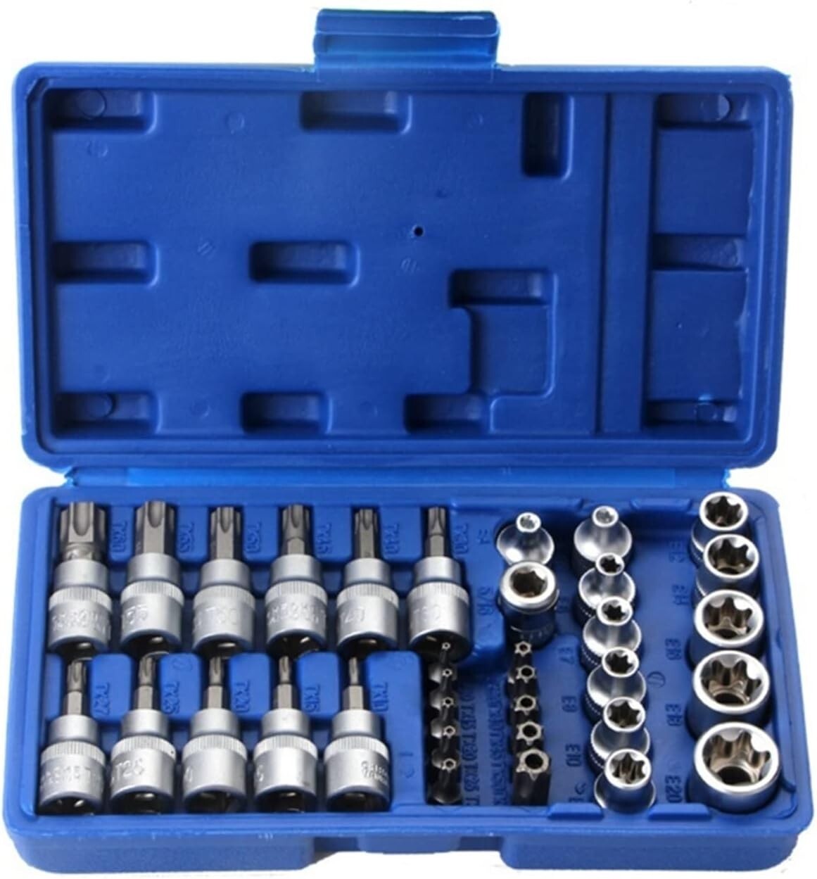NEW 34pcs Torx Star Sockets & Bit Set Male Female E-torx Security Bits 3/8 Drive