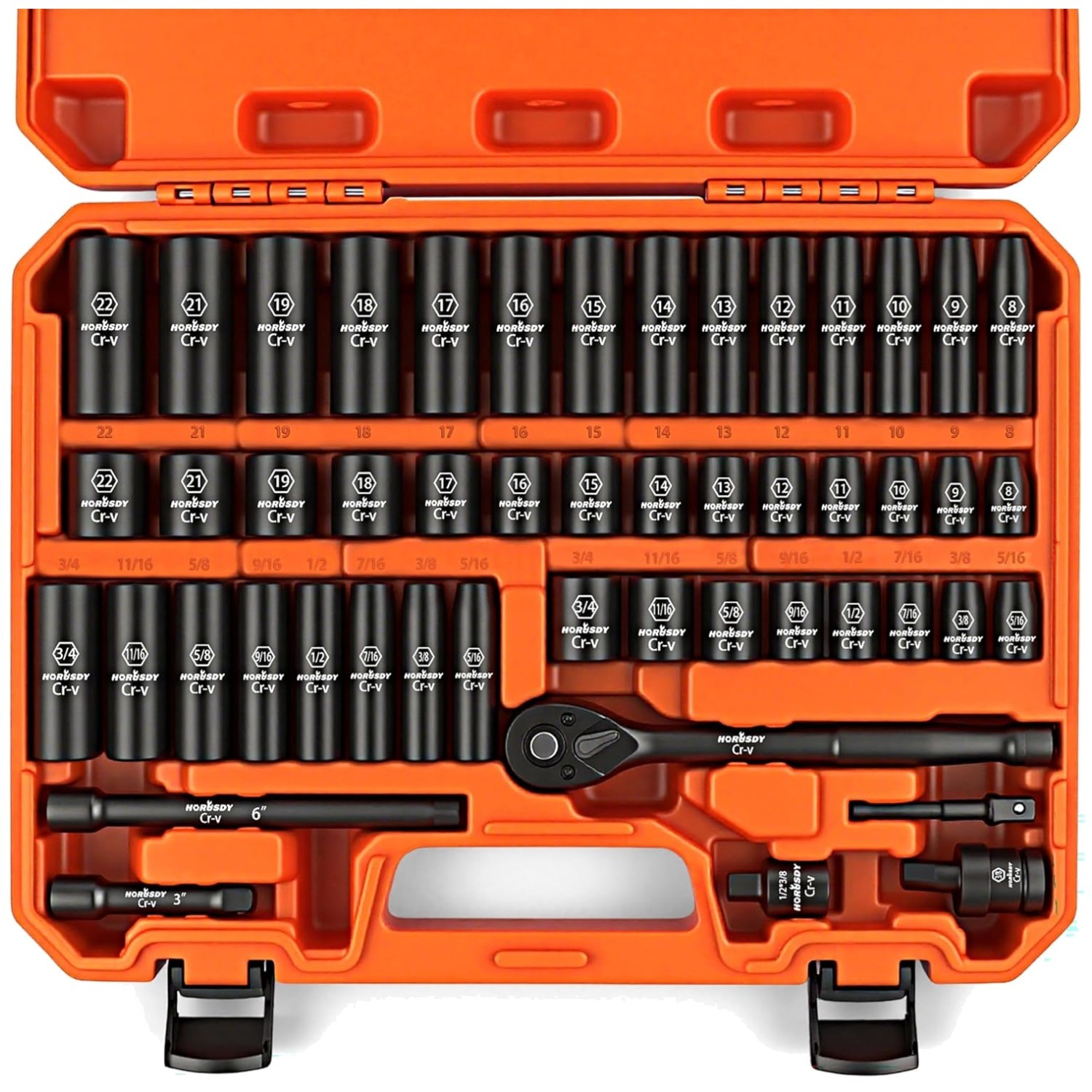 Versatile 50-Piece Impact Socket Set, SAE 5/16-3/4″ & 8-22mm